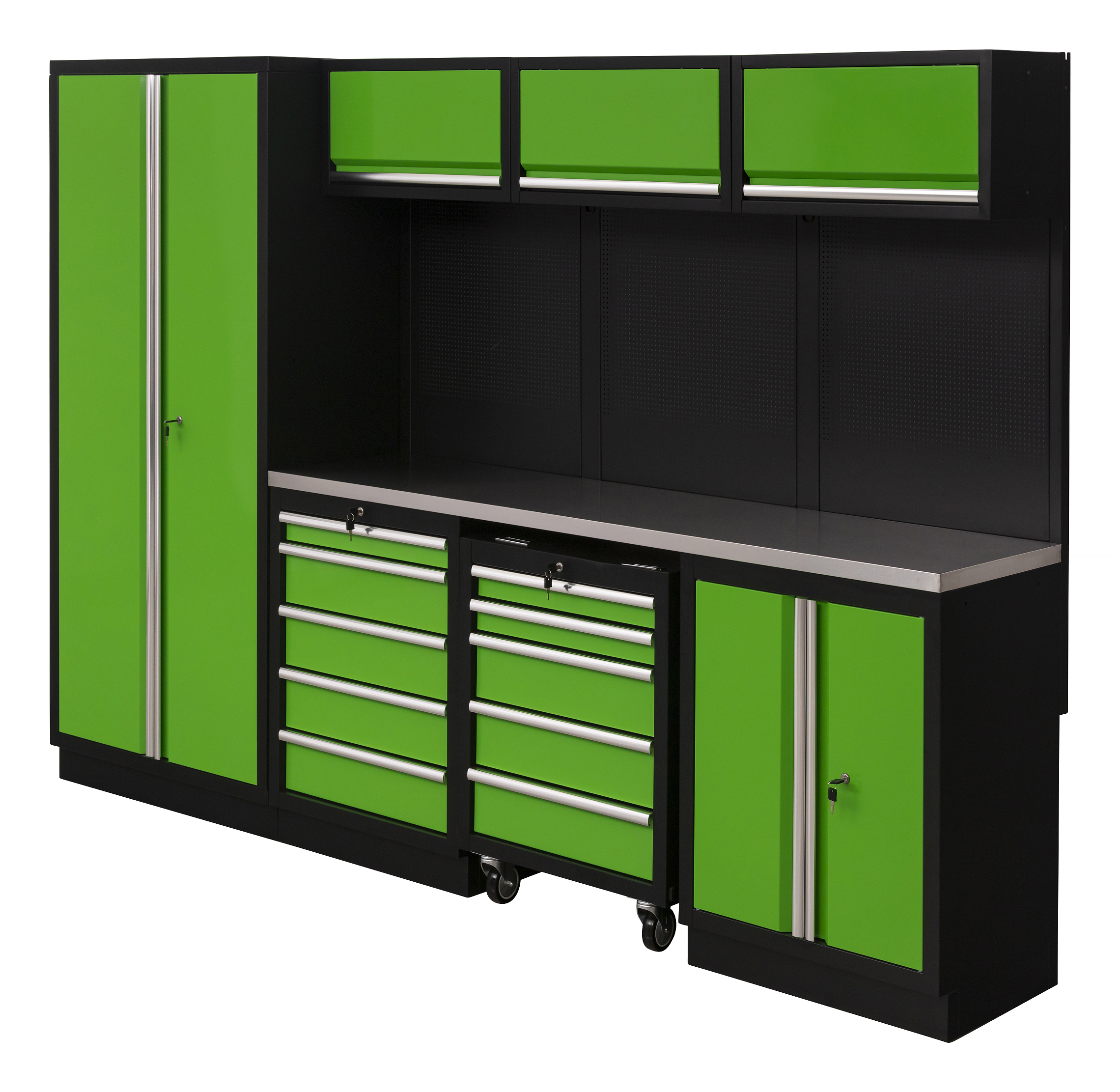 Buy Modular storage system with stainless steel worktop, green/black at