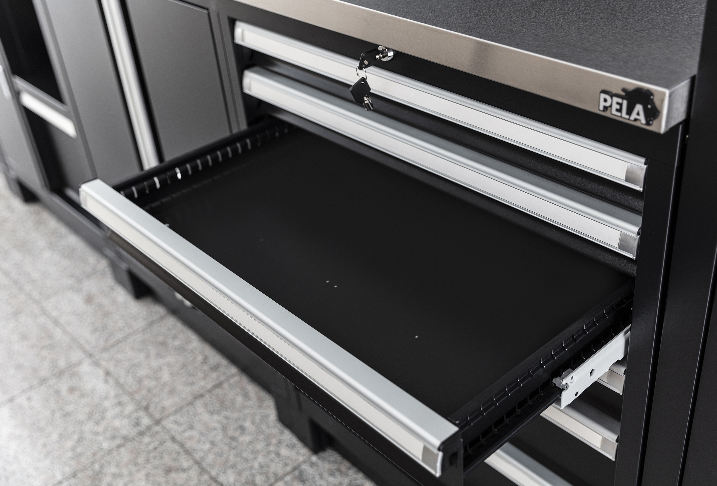 Buy Modular storage system with stainless steel worktop, black