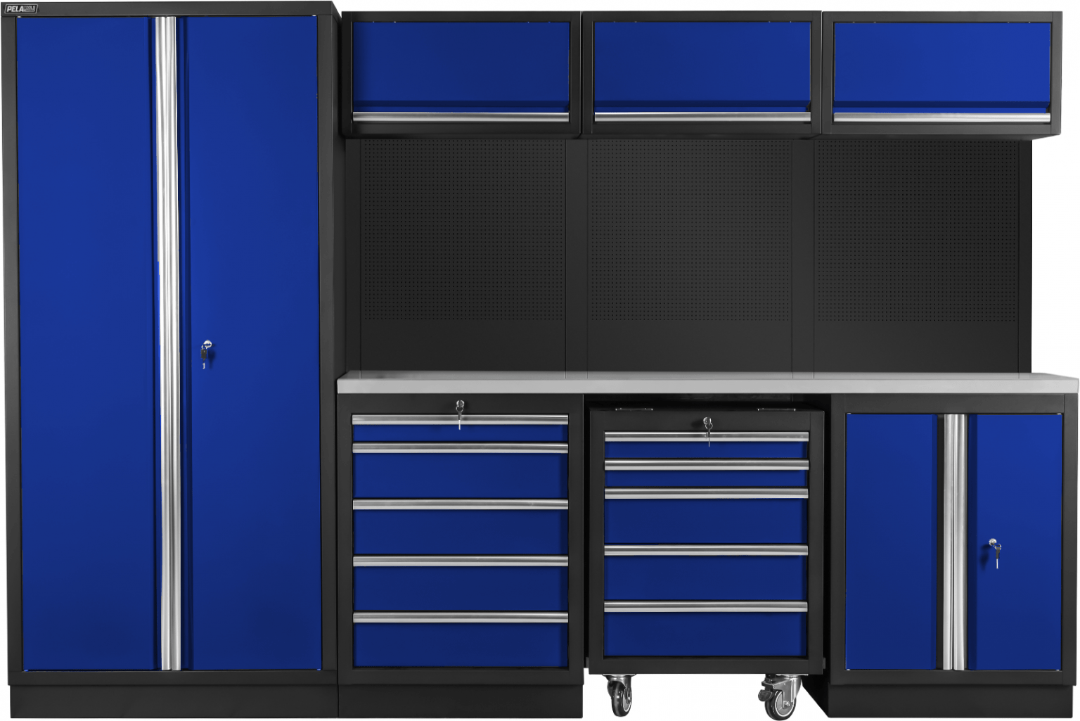 Buy Modular storage system with stainless steel worktop, blue/black at