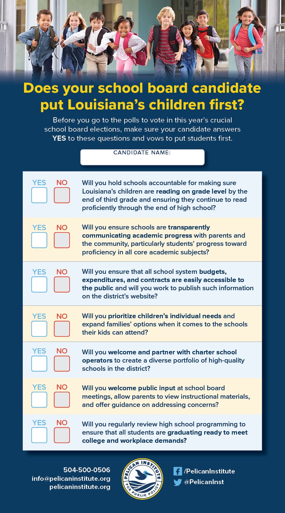 Pelican Institute Releases School Board Candidate Questions