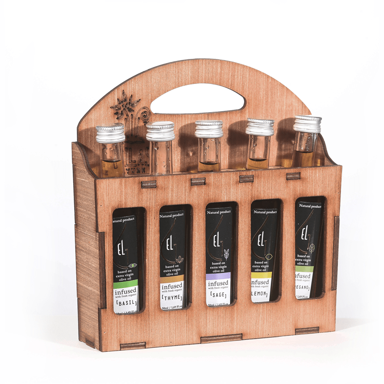 Pellas Nature 5L infused Olive Oil Wooden Gift Set PellasNature