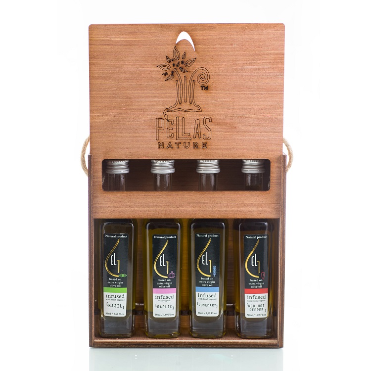 Pellas Nature 4B infused Olive Oil Wooden Gift Case PellasNature