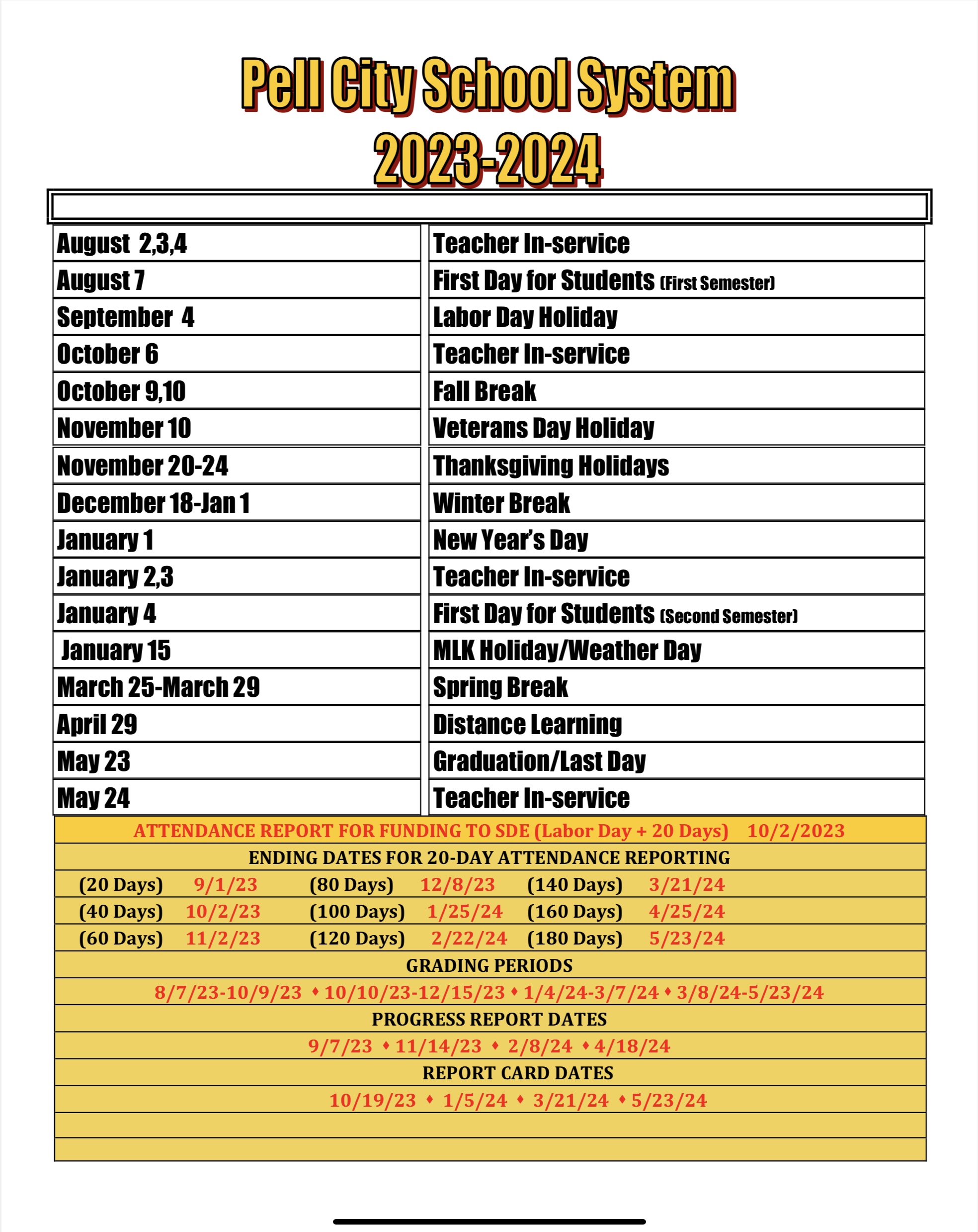 School Calendar PCHS Band of Gold School Calendar PCHS Band of Gold