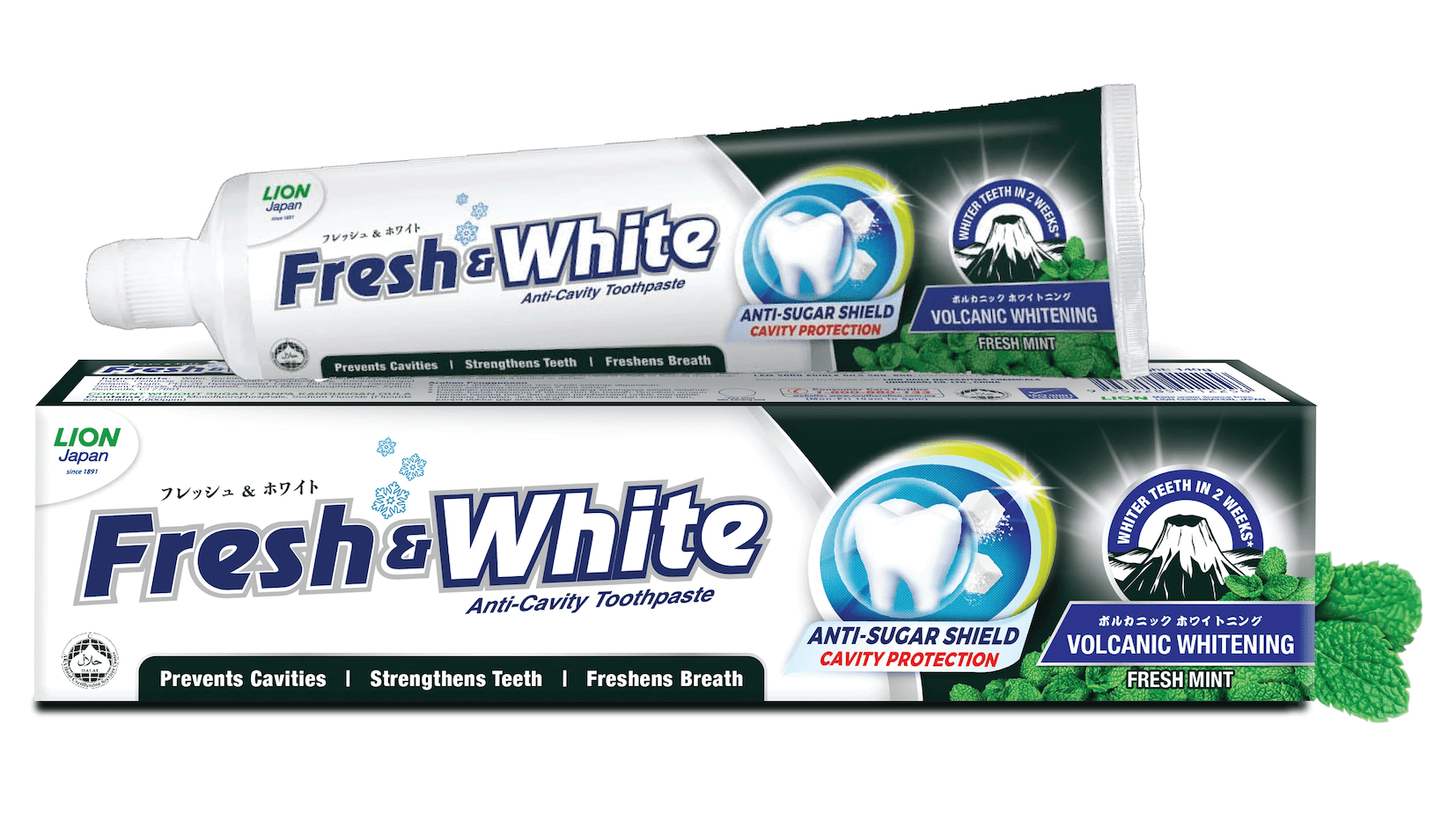 Use Fresh & White Volcanic Whitening Toothpaste for a set of white and shiny teeth Penang