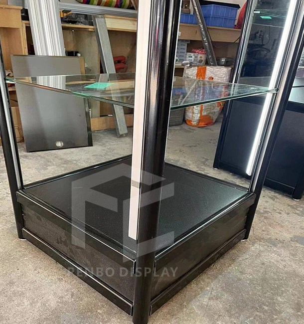 Customized glass display cases with shelves black glass showcase