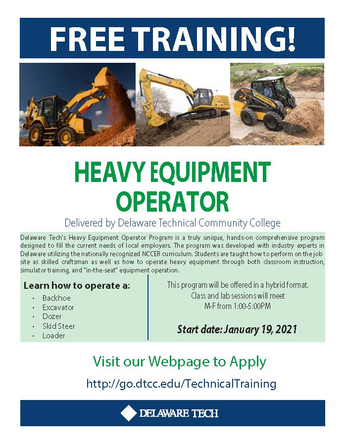 Free Training for Heavy Equipment Operator Delaware Technical
