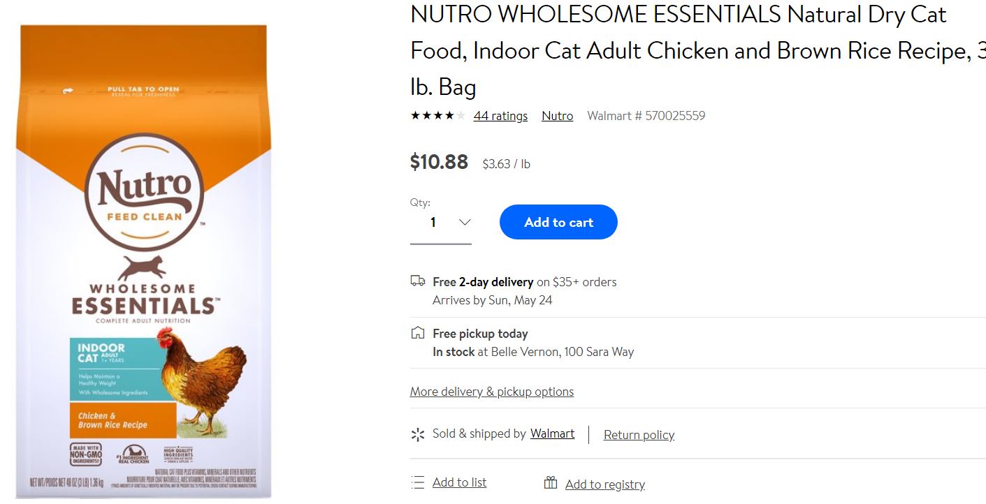 walmart nutro cat food