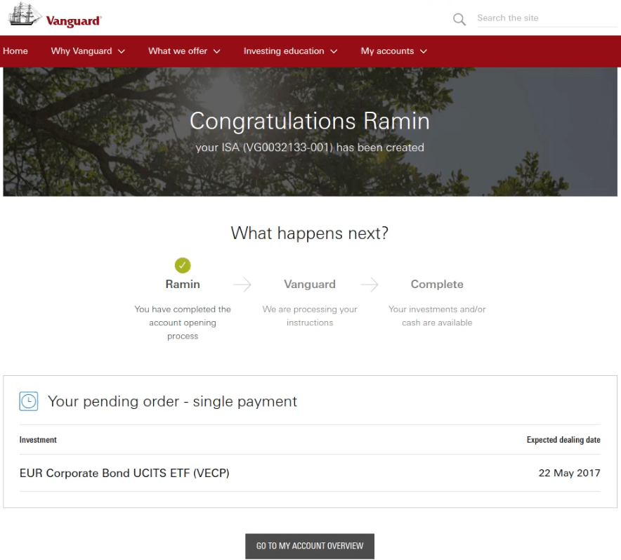 Review of Vanguard UK ISA Opening an Account
