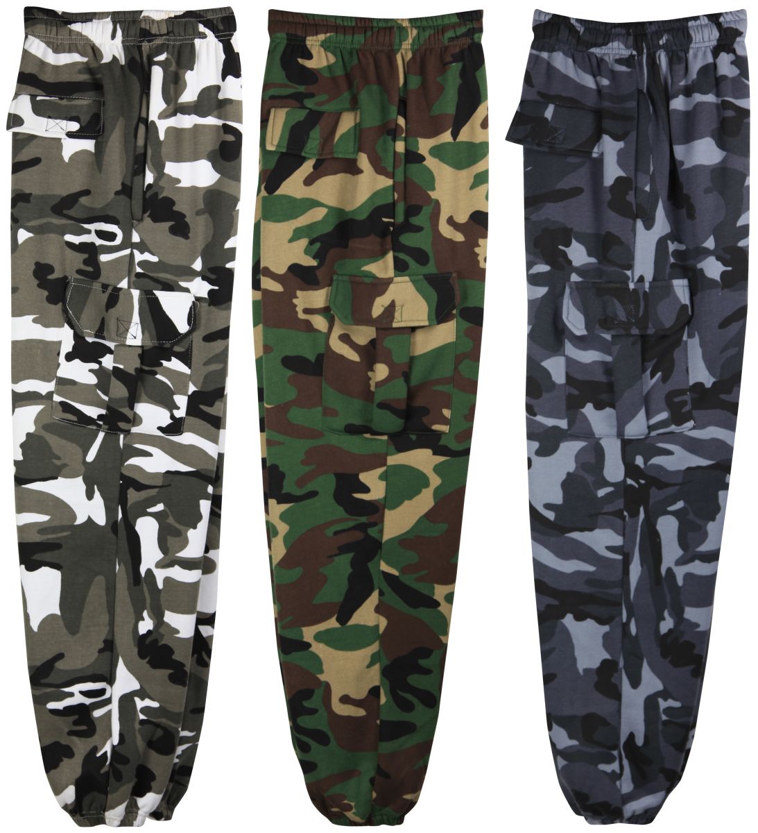 Mens Camouflage Fleece Jog Pants Camo Cargo sweat Blue Brown Green eBay