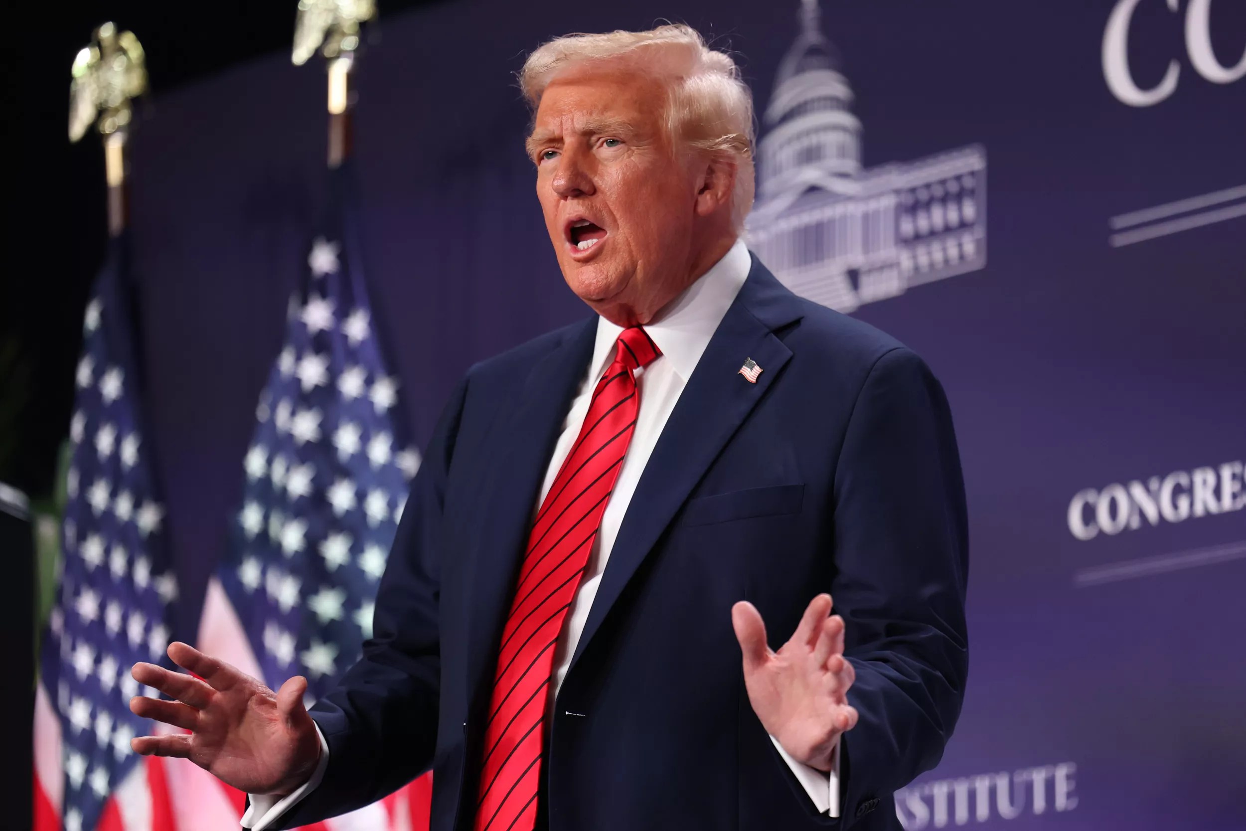 U.S. President Donald Trump addresses the 2025 Republican Issues Conference