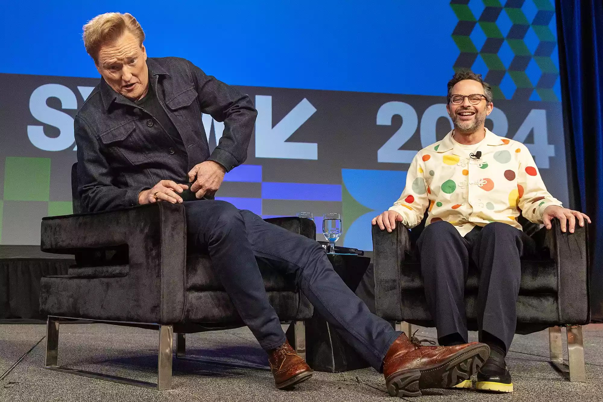Conan O&rsquo;Brien (L) and Nick Kroll speak onstage during the featured session &ldquo;Conan O&rsquo;Brien Must Go&rdquo; during the 2024 SXSW Conference and Festivals at Austin Convention Center at Austin Convention Center
