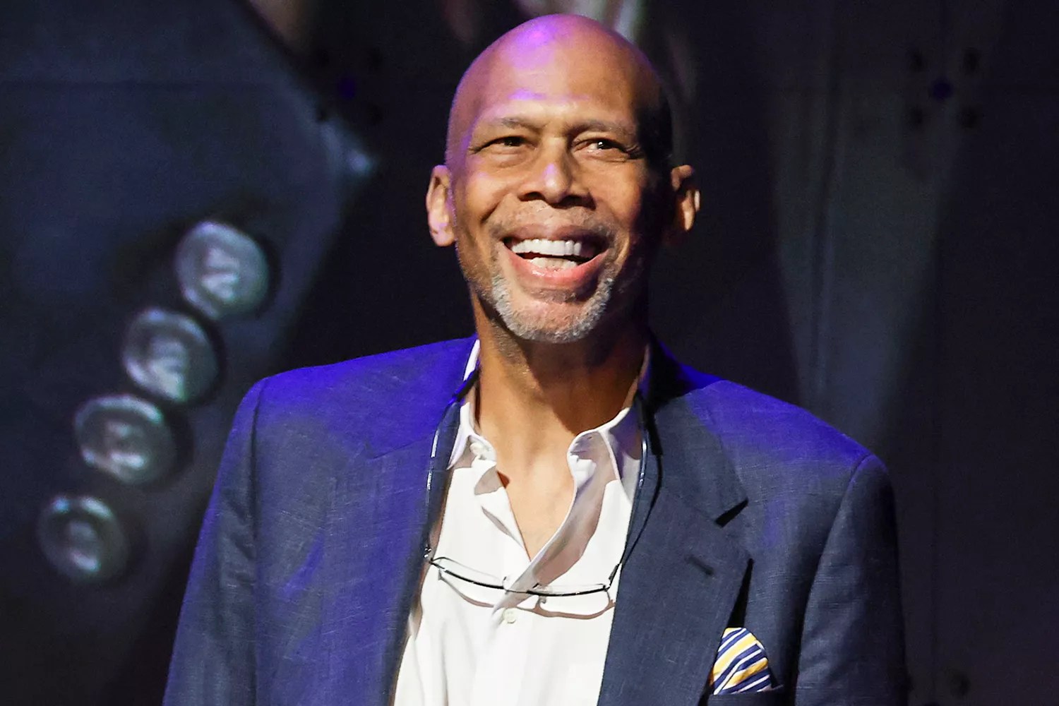 Kareem Abdul-Jabbar, Impact award recipient, (R) and Spike Lee on stage during 2023 Apollo Spring Benefit at The Apollo Theater on June 12, 2023 in New York City.