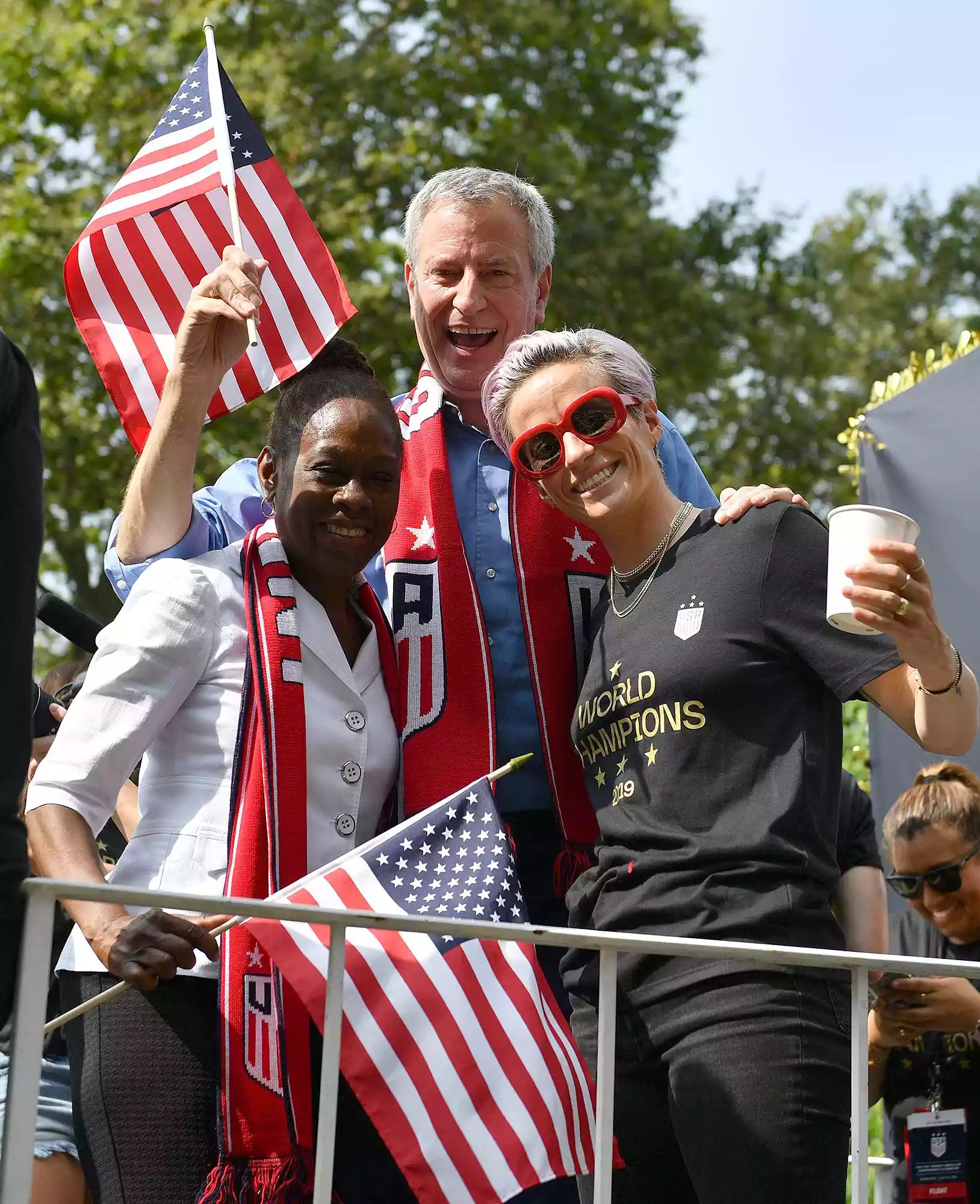 Chirlane McCray, Bill de Blasio and Megan Rapinoe
