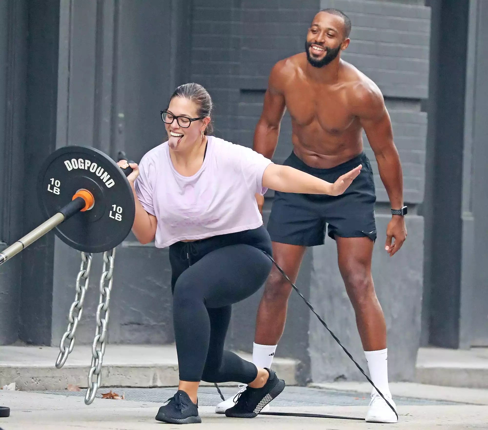 Ashley Graham and husband Justin Ervin do a workout session at Dogpound Gym, NYC