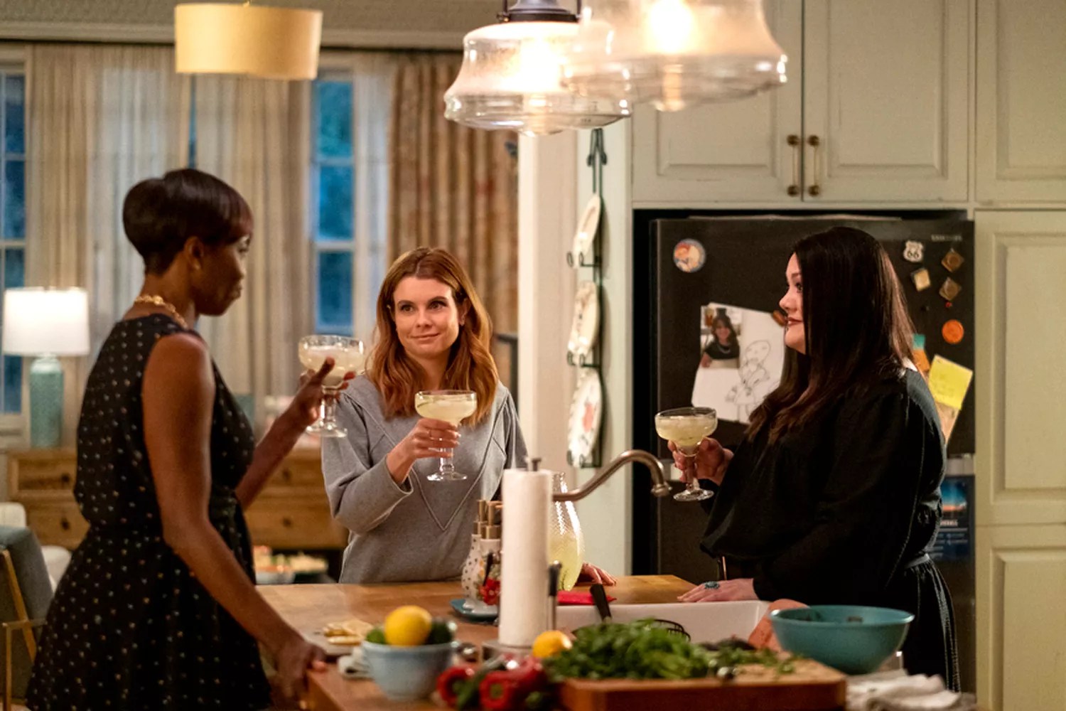 Sweet Magnolias. (L to R) Heather Headley as Helen Decatur, Joanna Garcia Swisher as Maddie Townsend, Brooke Elliott as Dana Sue Sullivan in episode 201 of Sweet Magnolias