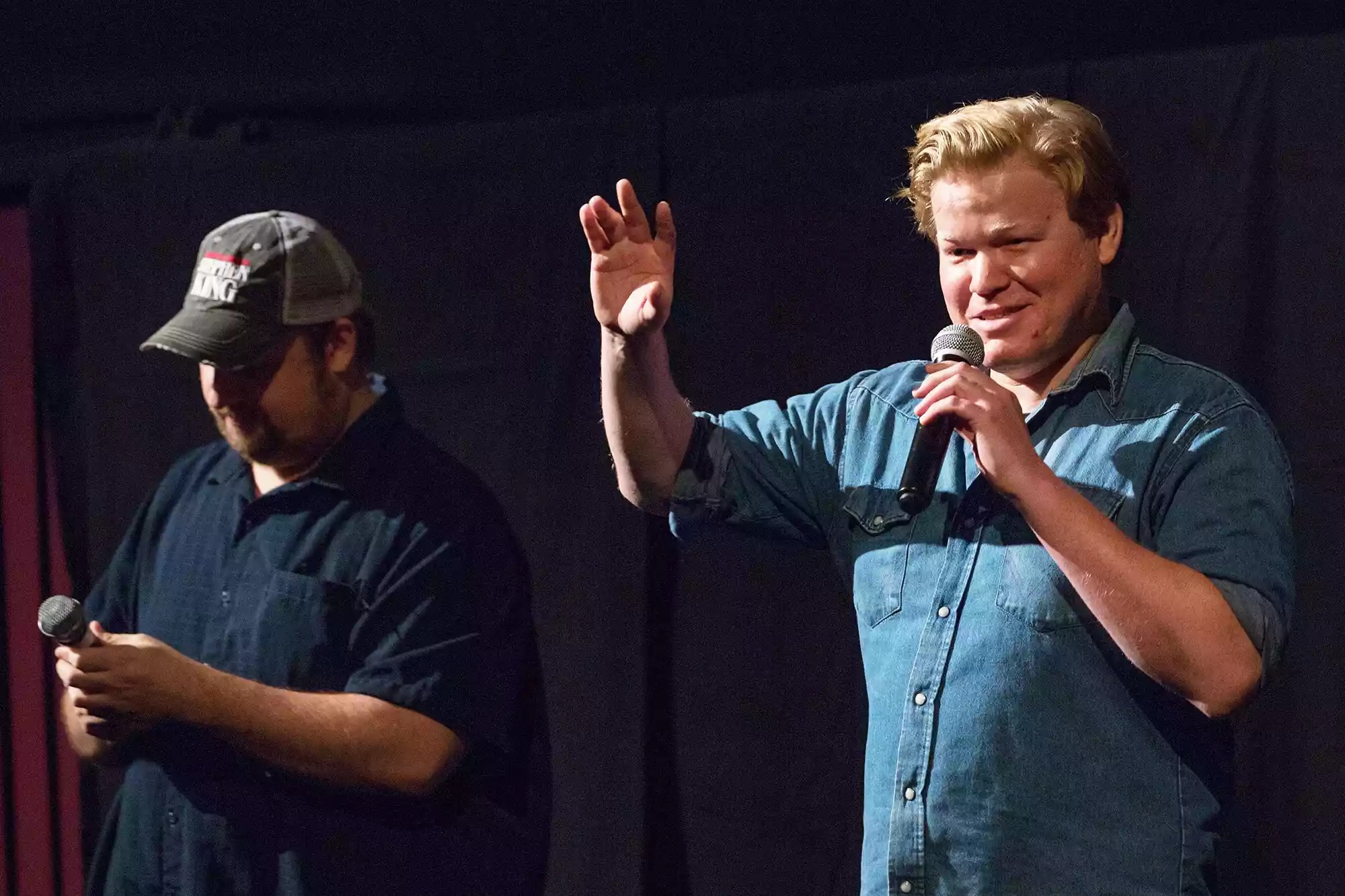 Jesse Plemons (R) and Eric Vespe attend Fantastic Fest Presents Special Screening of ANTLERS at Alamo Drafthouse South Lamar on October 11, 2021 in Austin, Texas