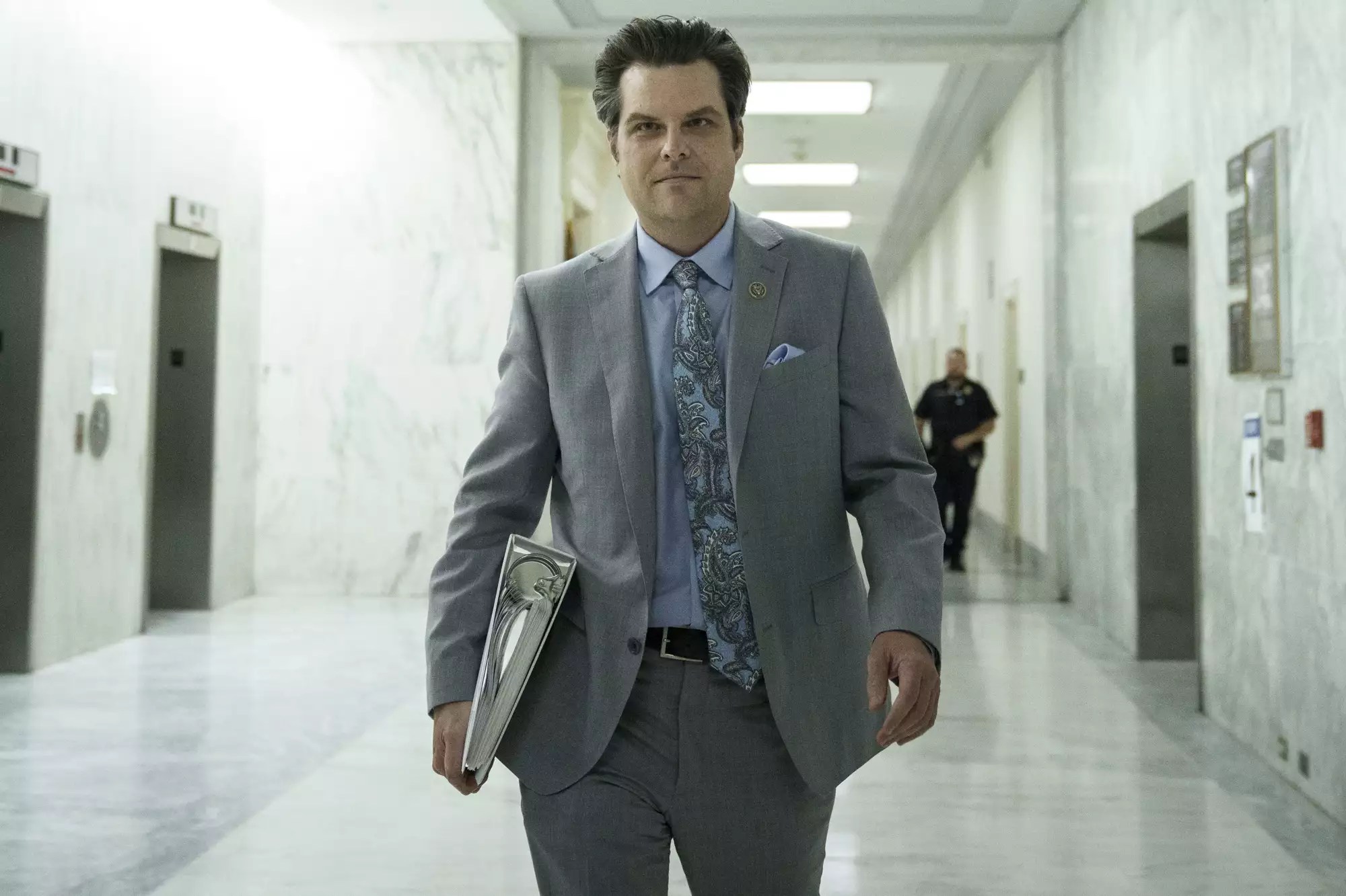 Rep. Matt Gaetz leaves a closed door meeting with former White House counsel Don McGahn at the House Judiciary Committee on Capitol Hill June 4, 2021