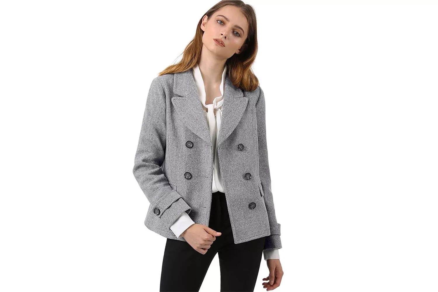 Allegra K Women&rsquo;s Notched Lapel Double Breasted Pea Coat
