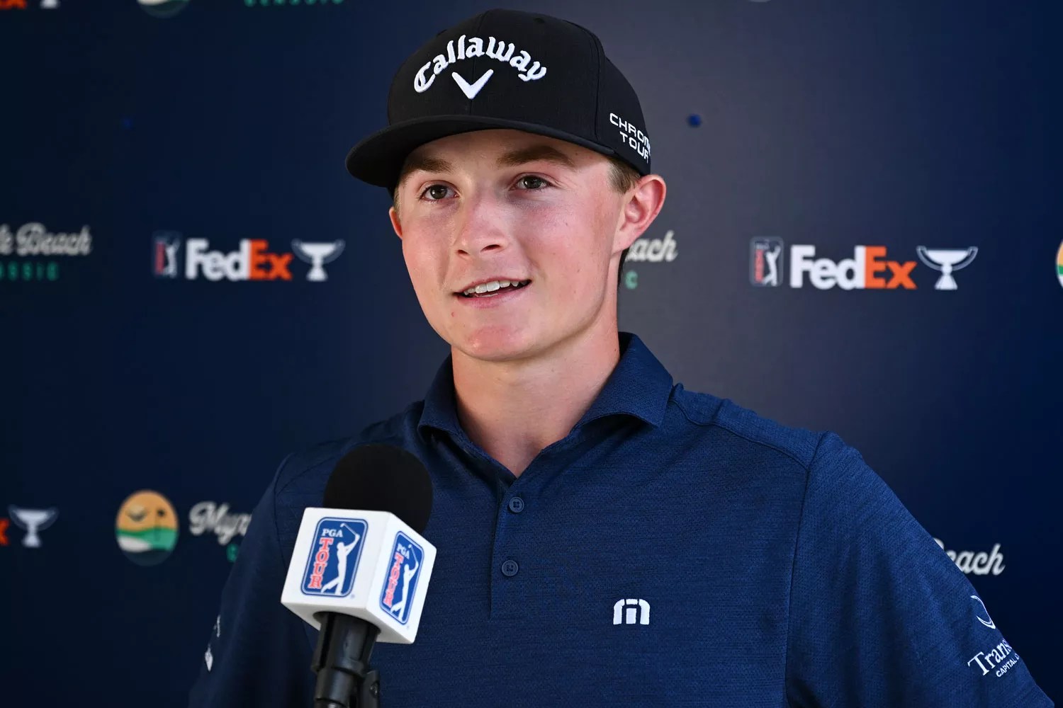 Blades Brown chats with the PGA TOUR after his third round of Myrtle Beach Classic at The Dunes Golf and Beach Club on May 11, 2024 in Myrtle Beach, South Carolina.