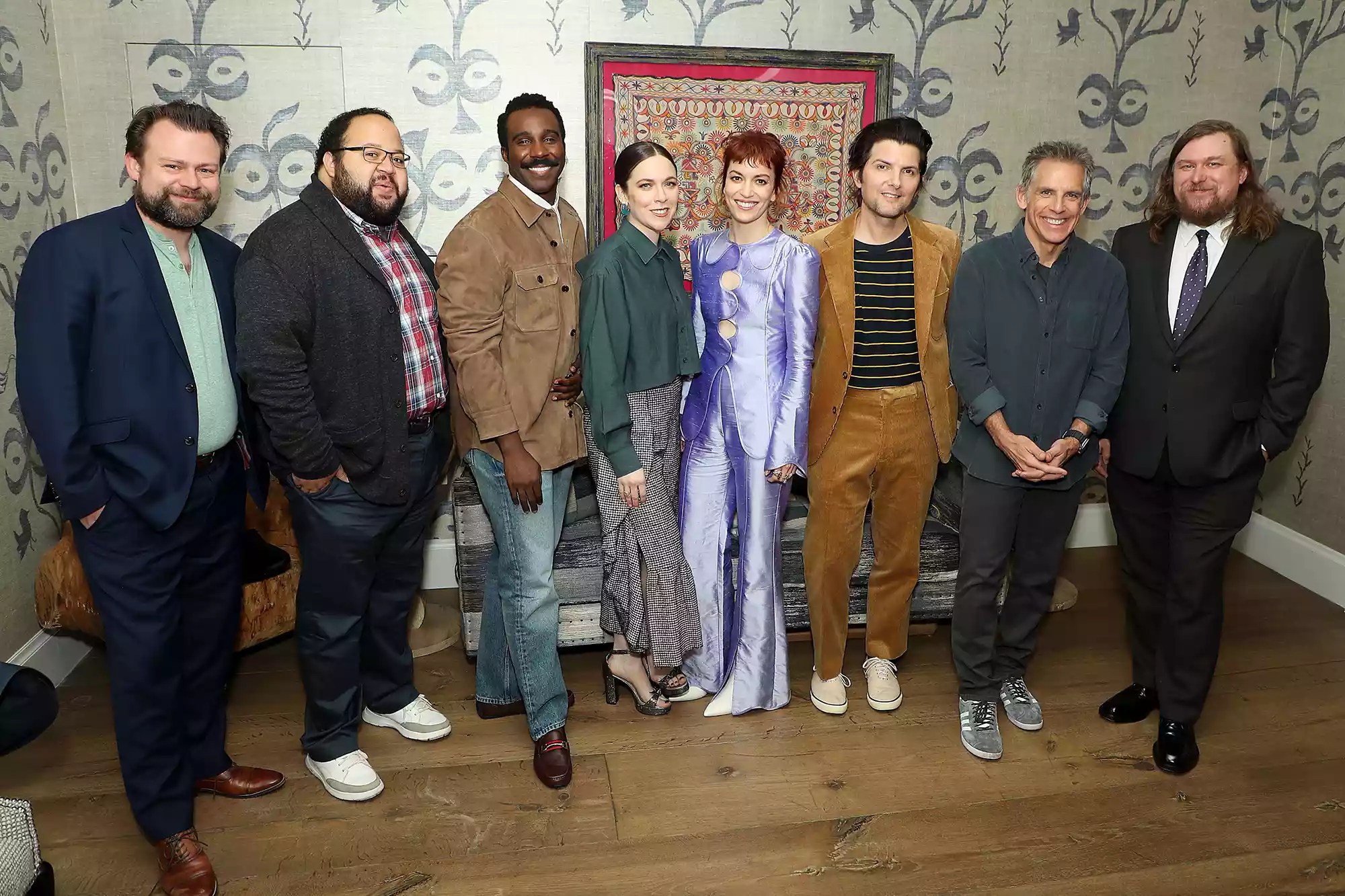 Dan Erickson, Zach Cherry, Tramell Tillman, Jen Tullock, Britt Lower, Adam Scott, Ben Stiller, and Michael Chernus at the Crosby Street Screening Room in New York on November 13, 2022.