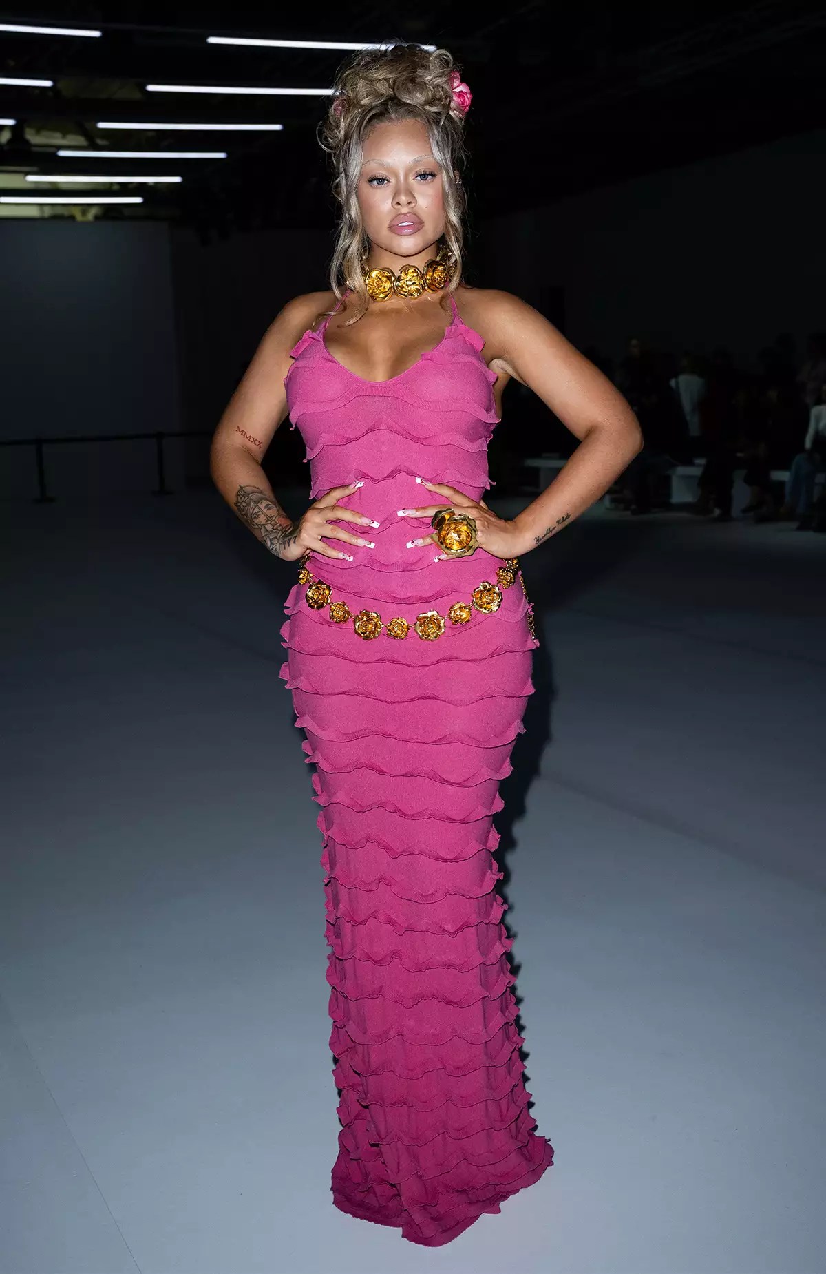 Latto attends the Blumarine fashion show during the Milan Fashion Week Womenswear Spring/Summer 2024 on September 21, 2023 in Milan, Italy