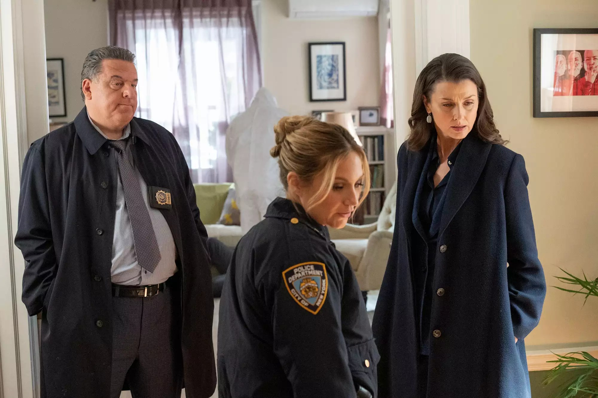 Steven Schirripa, Vanessa Ray, and Bridget Moynahan in &lsquo;Blue Bloods&rsquo;