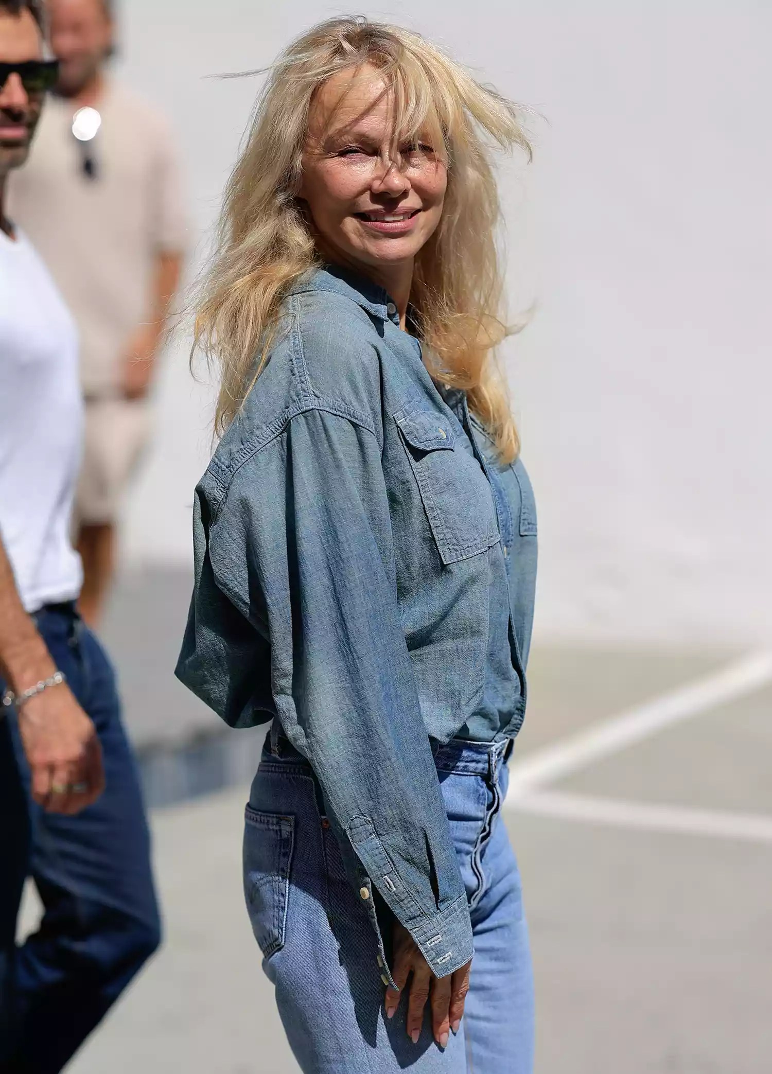 Pamela Anderson is seen at the RE/DONE store to announce her collaboration launch