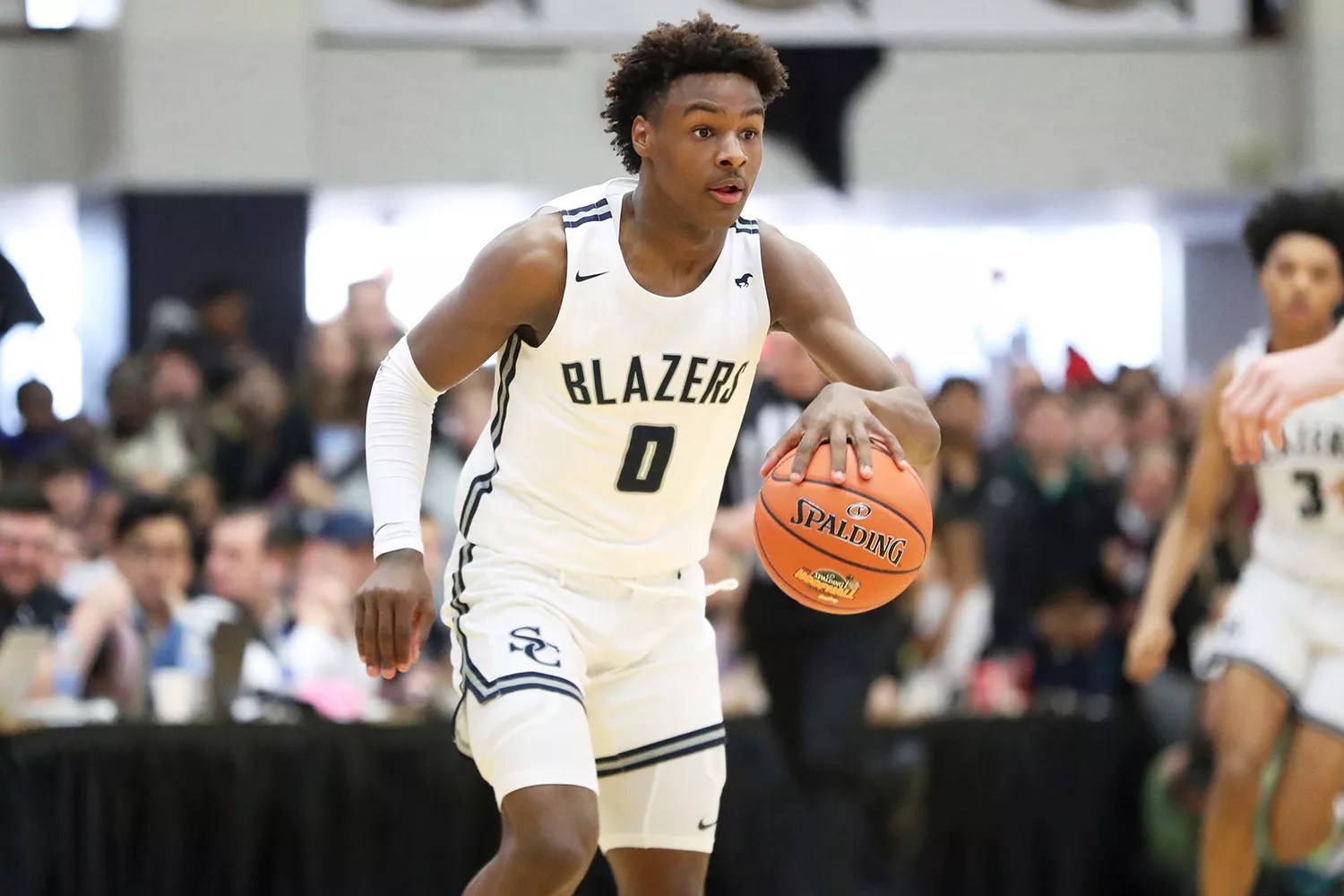 Sierra Canyon&rsquo;s Bronny James #0 in action against Paul VI during a high school basketball game at the Hoophall Classic, in Springfield, MA 2020