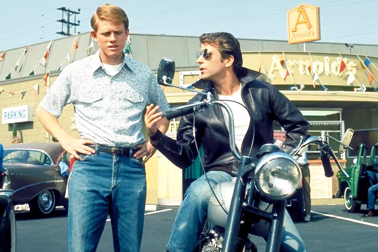 HAPPY DAYS - &ldquo;Not With My Sister You Don&rsquo;t&rdquo; - Season Two - 11/19/74, Joanie learned about the birds and the bees after she started dating Fonzie&rsquo;s nephew, Spike. Pictured: Ron Howard (Richie), Henry Winkle