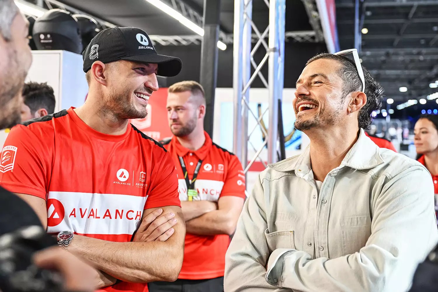 Jake Dennis, Avalanche Andretti Formula E, and Orlando Bloom during the London ePrix I at Streets of London