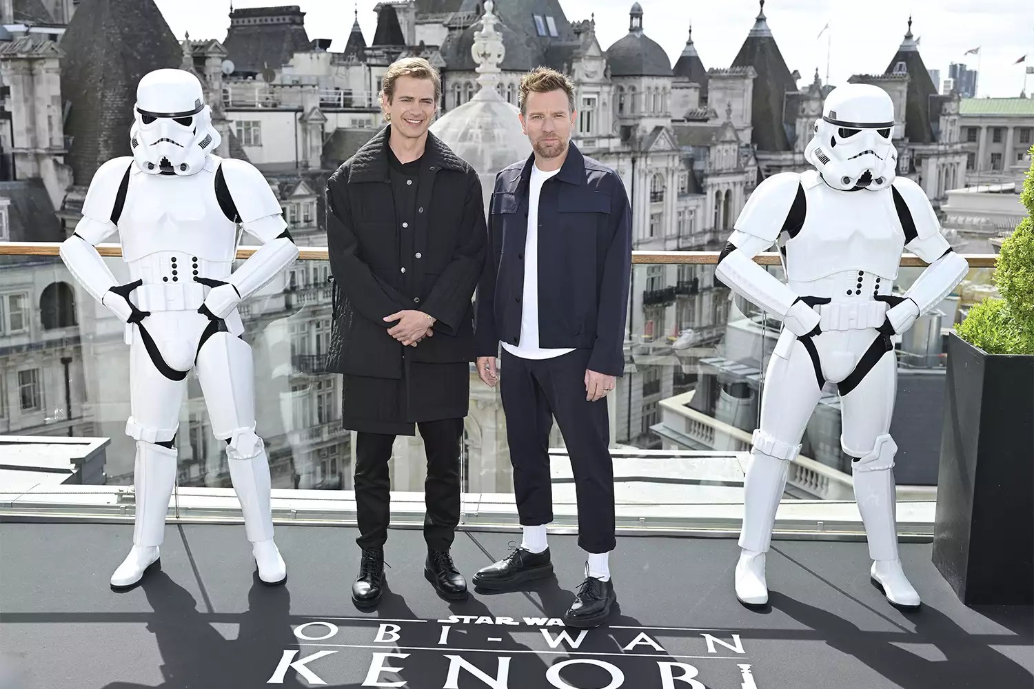 LONDON, ENGLAND - MAY 12: Hayden Christensen and Ewan McGregor attend the &ldquo;Obi-Wan Kenobi&rdquo; photocall at the Corinthia Hotel London on May 12, 2022 in London, England. (Photo by Karwai Tang/WireImage)