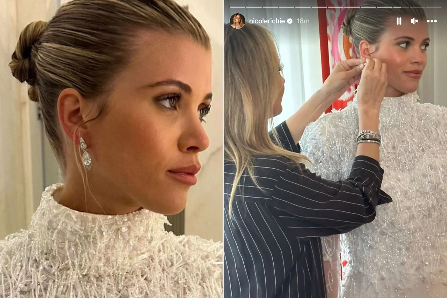 Sofia Richie wedding earrings. https://www.instagram.com/nicolerichie/?hl=en. Sofia Richie/Instagram