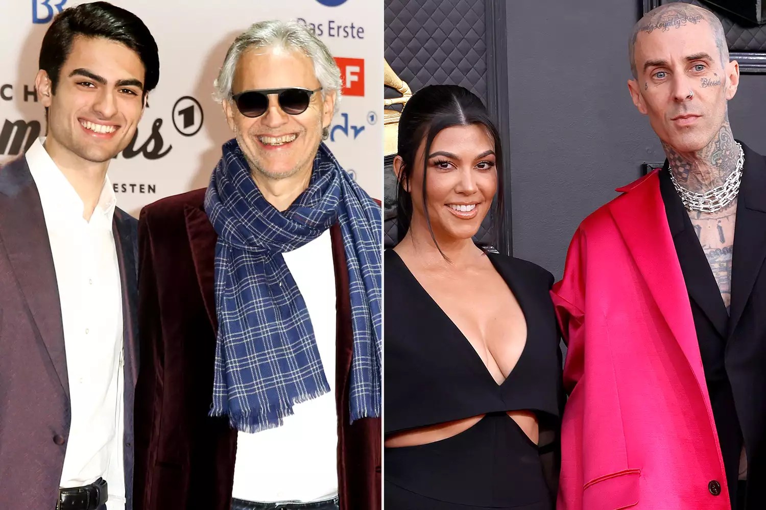 Andrea Bocelli and Matteo Bocelli during the television show &lsquo;Schlagerchampions - Das grosse Fest der Besten&rsquo; at Velodrom on January 12, 2019 in Berlin, Germany. Kourtney Kardashian and Travis Barker attend the 64th Annual GRAMMY Awards at MGM Grand Garden Arena on April 03, 2022 in Las Vegas, Nevada.