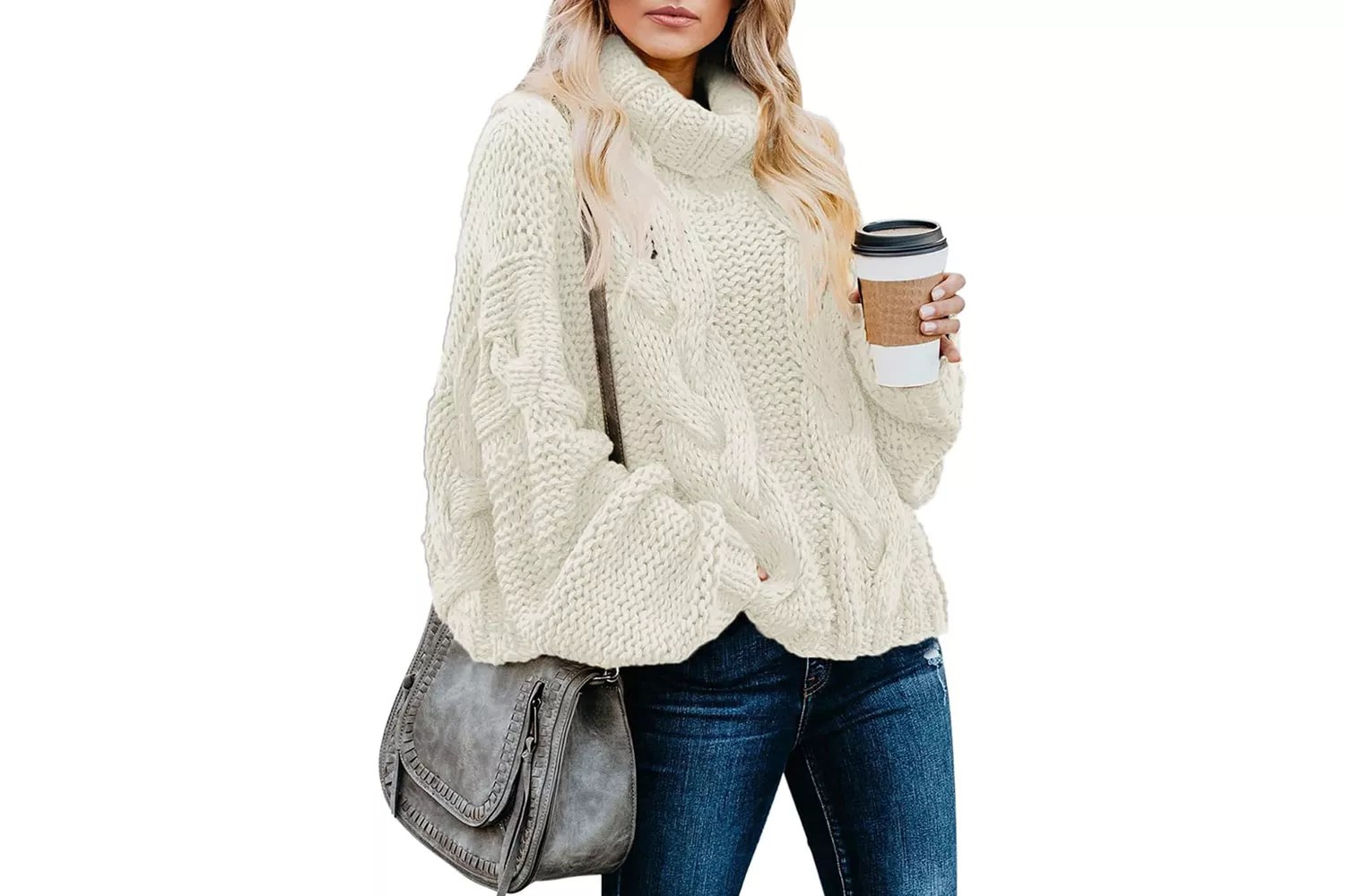Dokotoo Womens Solid Turtleneck High Neck Balloon Long Sleeve Sweater