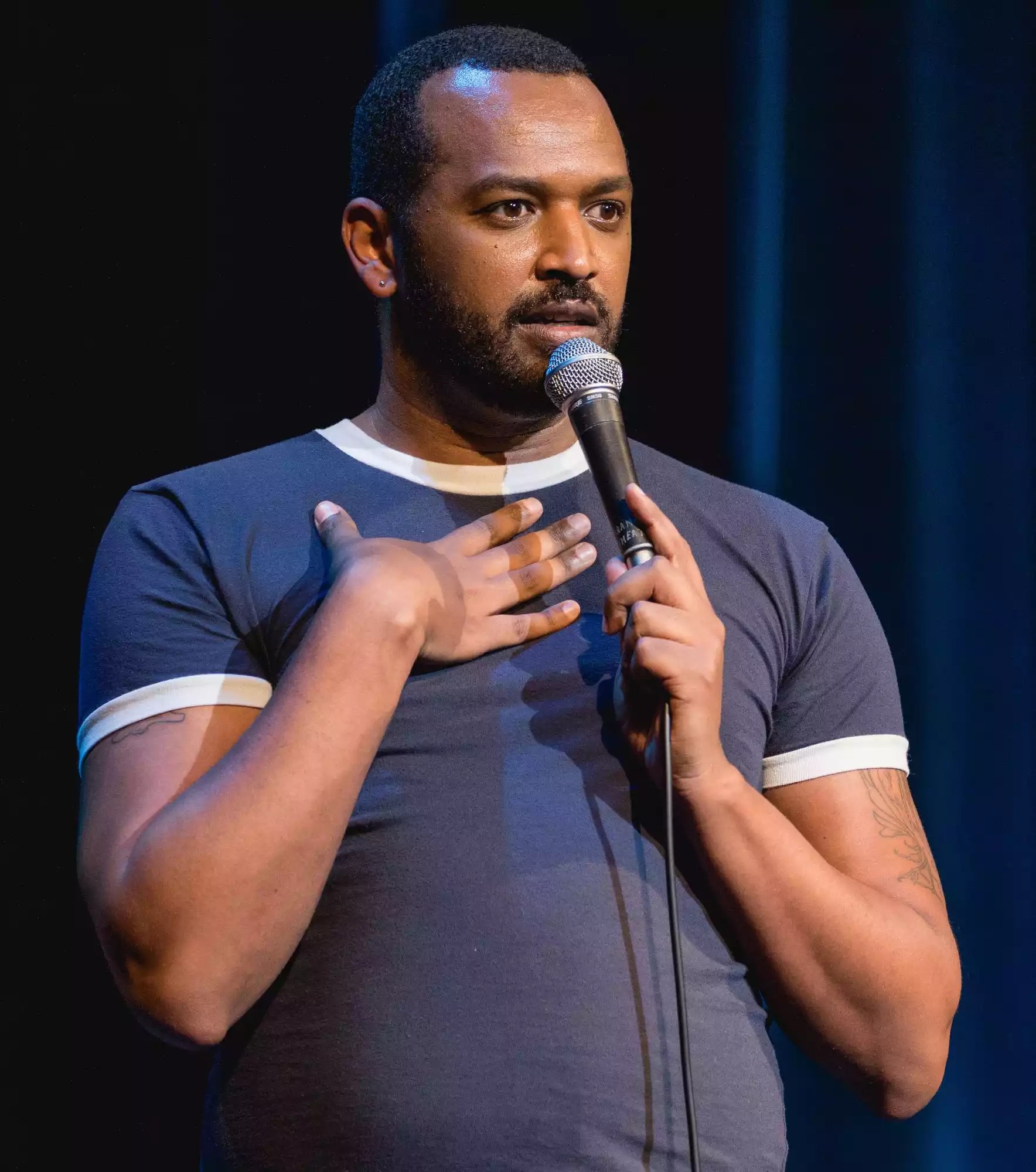 AUSTIN, TEXAS - APRIL 22: Comedian Solomon Georgio performs onstage during Moontower Just For Laughs at the Paramount Theatre on April 22, 2022 in Austin, Texas.