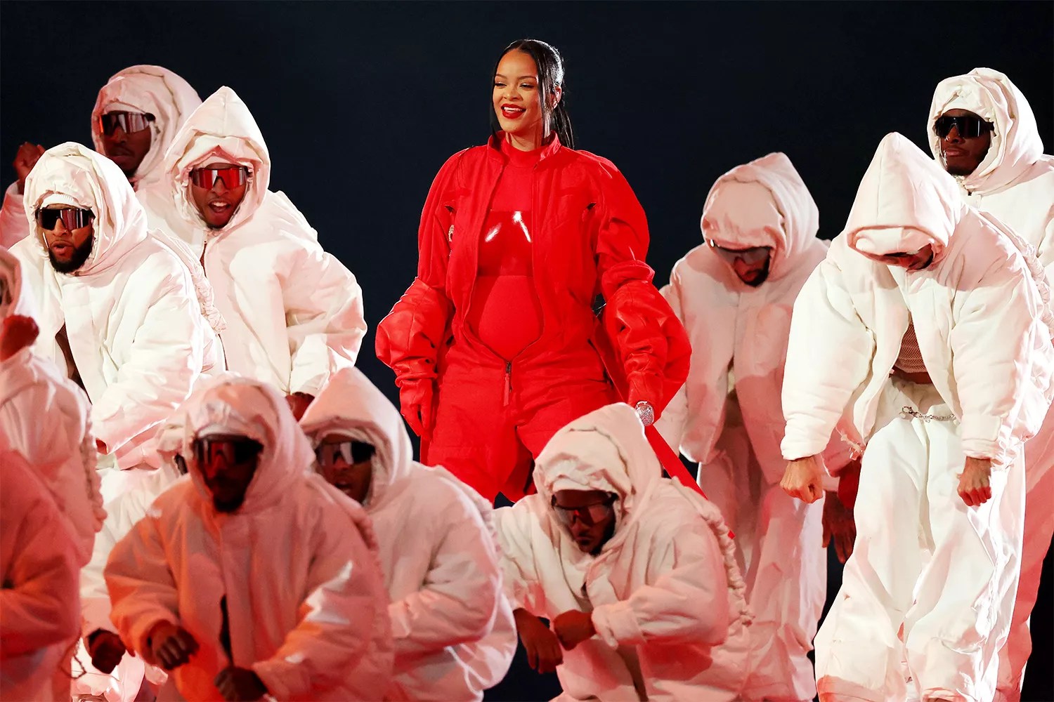 GLENDALE, ARIZONA - FEBRUARY 12: Rihanna performs onstage during the Apple Music Super Bowl LVII Halftime Show at State Farm Stadium on February 12, 2023 in Glendale, Arizona. (Photo by Ezra Shaw/Getty Images)