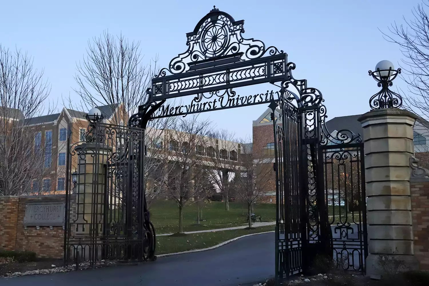 This is the sign on over the main entrance to Mercyhurst University in Erie