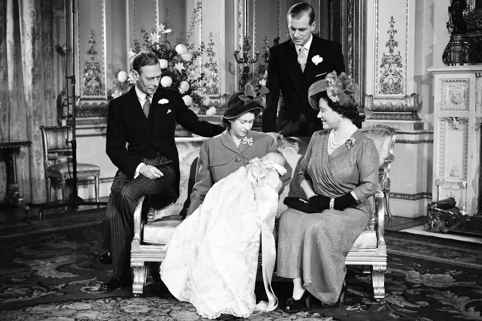 Prince Charles, King George VI, Princess Elizabeth, The Queen Mother, Prince Philip
