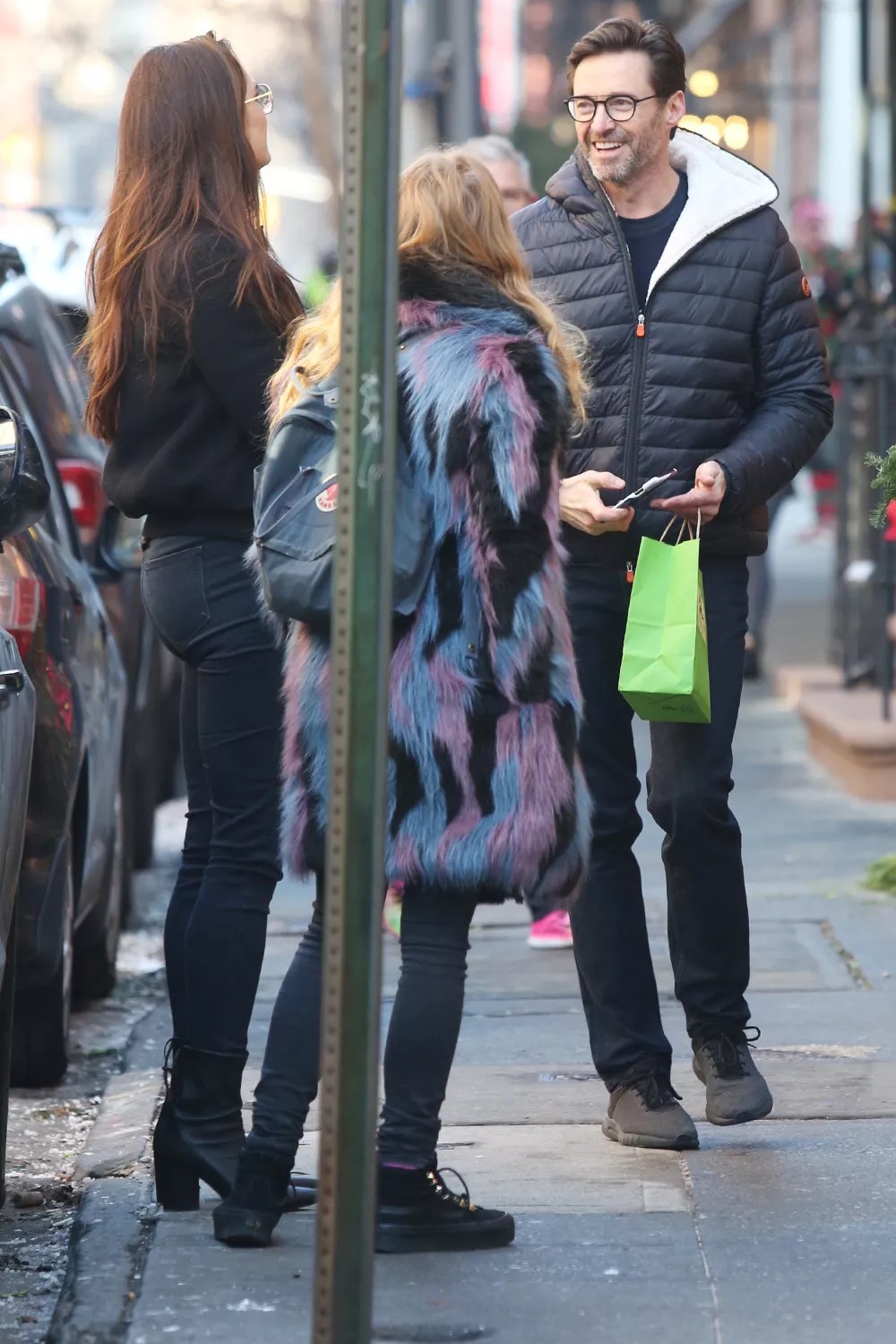 Hugh Jackman running into Brooke Shields in the West Village after dropping his dog off at the groomers