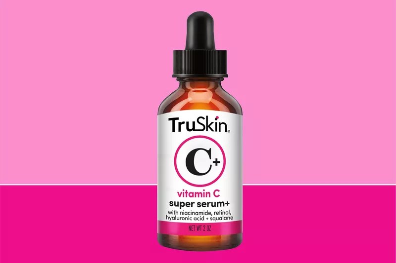 TruSkin Vitamin C Super Serum on a pink background