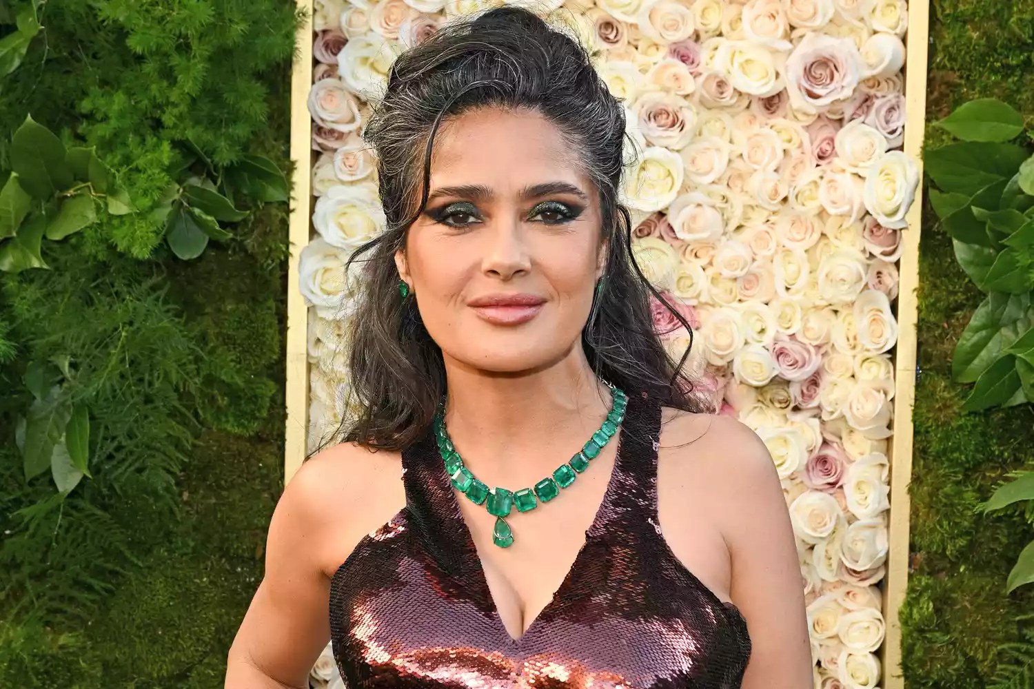Salma Hayek during the 82nd Annual Golden Globes held at The Beverly Hilton on January 05, 2025 in Beverly Hills, California.