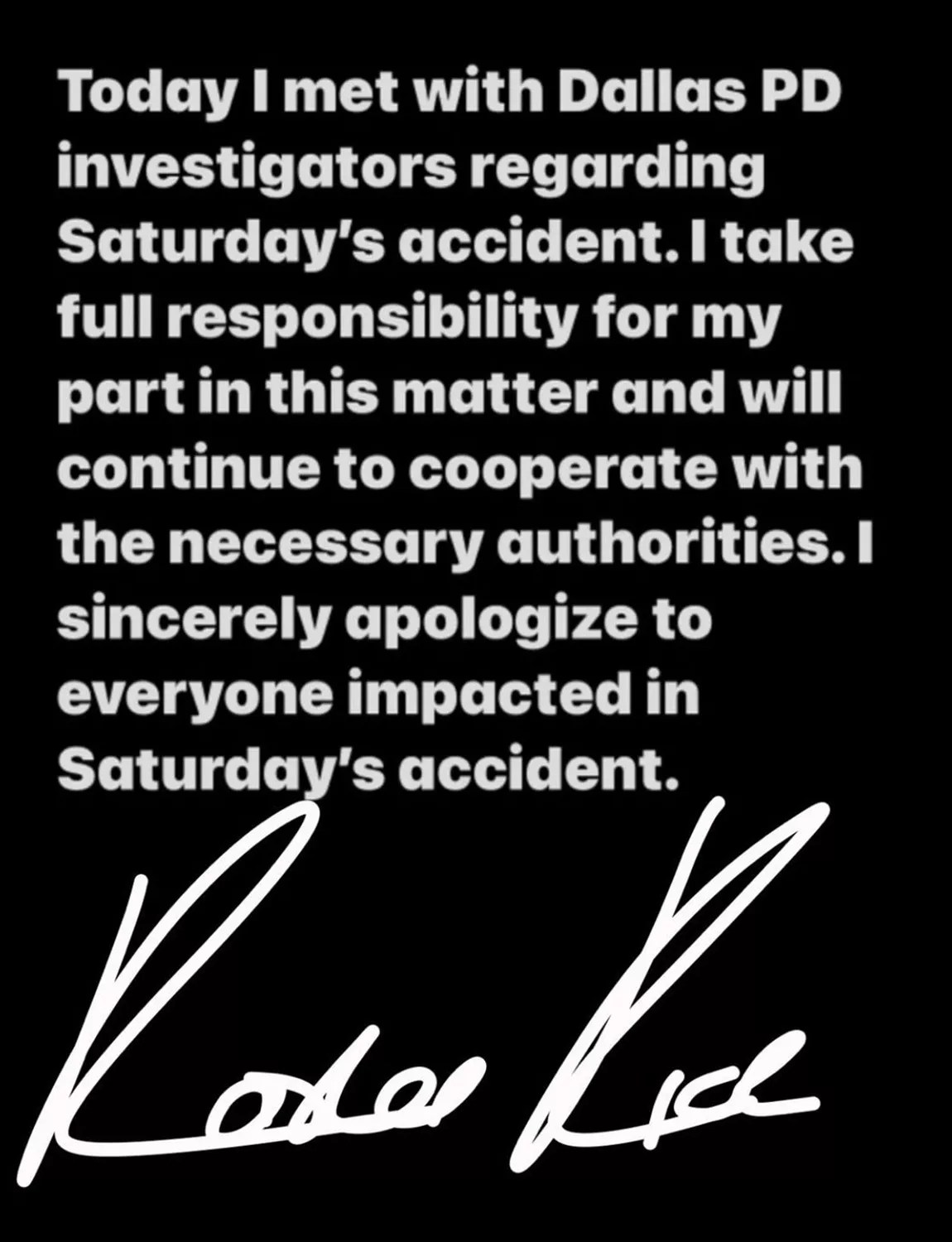 rashee rice takes responsibility for accident