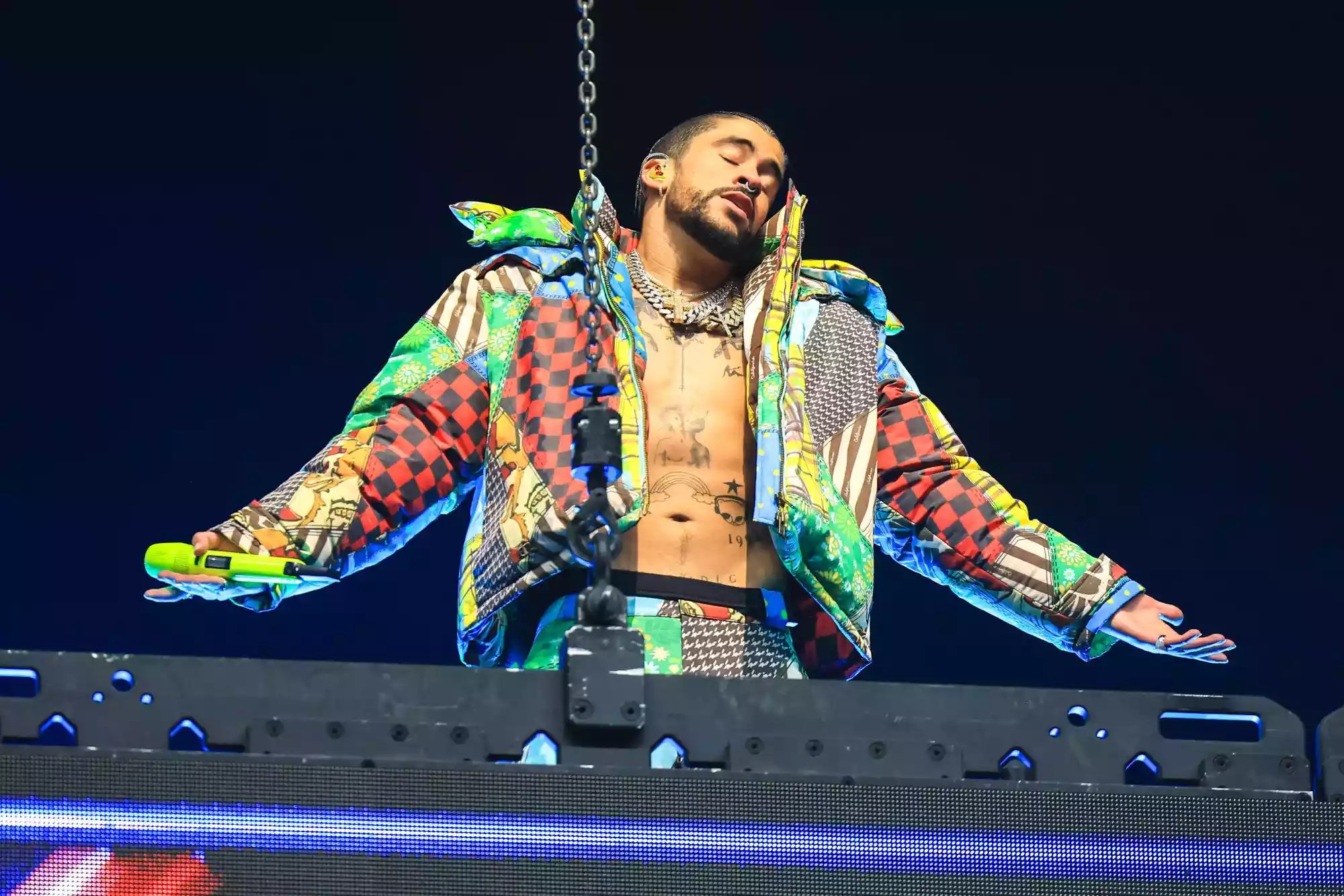 Bad Bunny performs onstage at the 2023 Coachella Valley Music &amp; Arts Festival on April 14, 2023 in Indio, California. (Photo by Christopher Polk/Variety via Getty Images)
