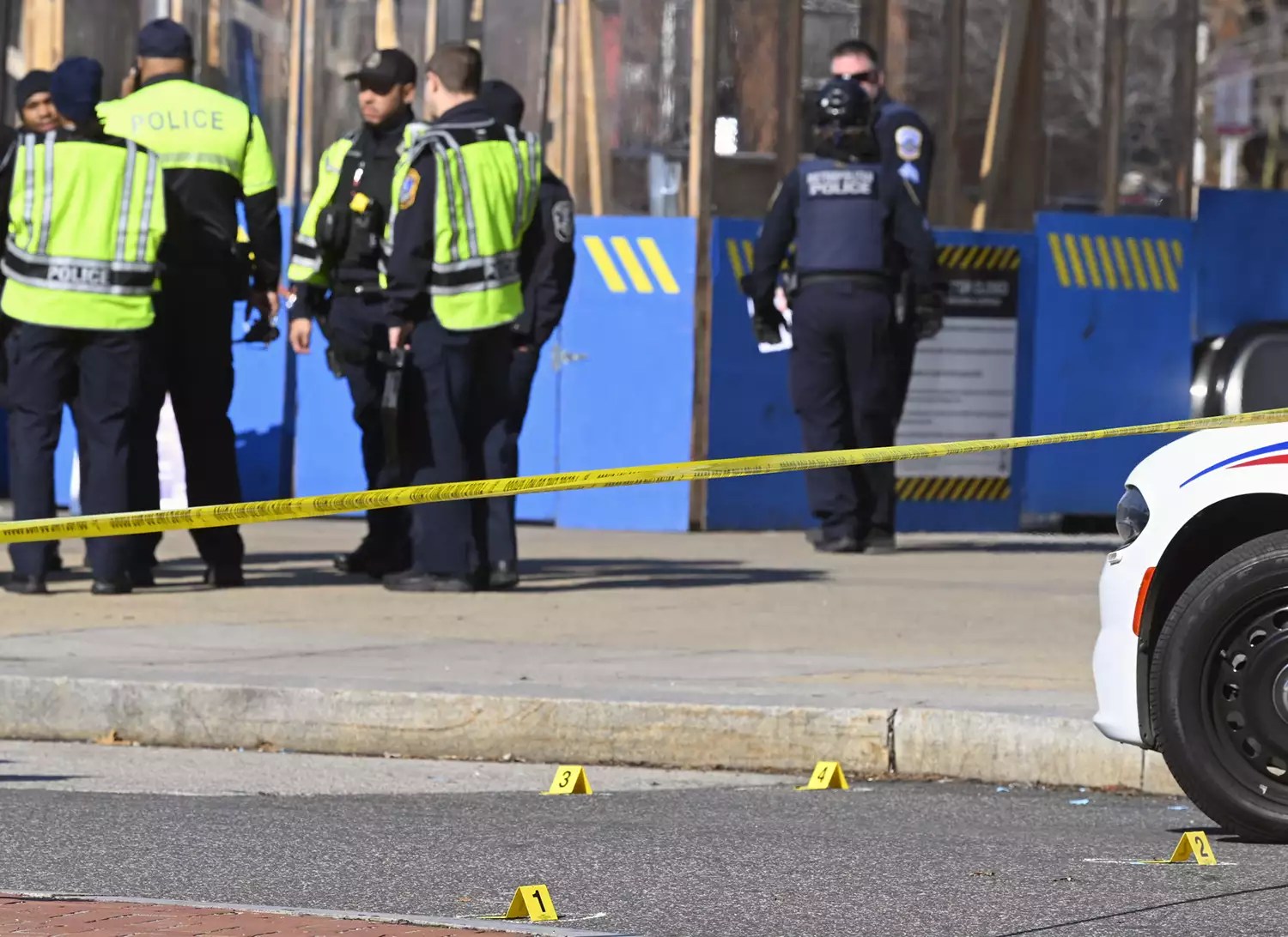 Numbers mark shell casings at shooting that had one fatality at the Potomac Avenue Metro station