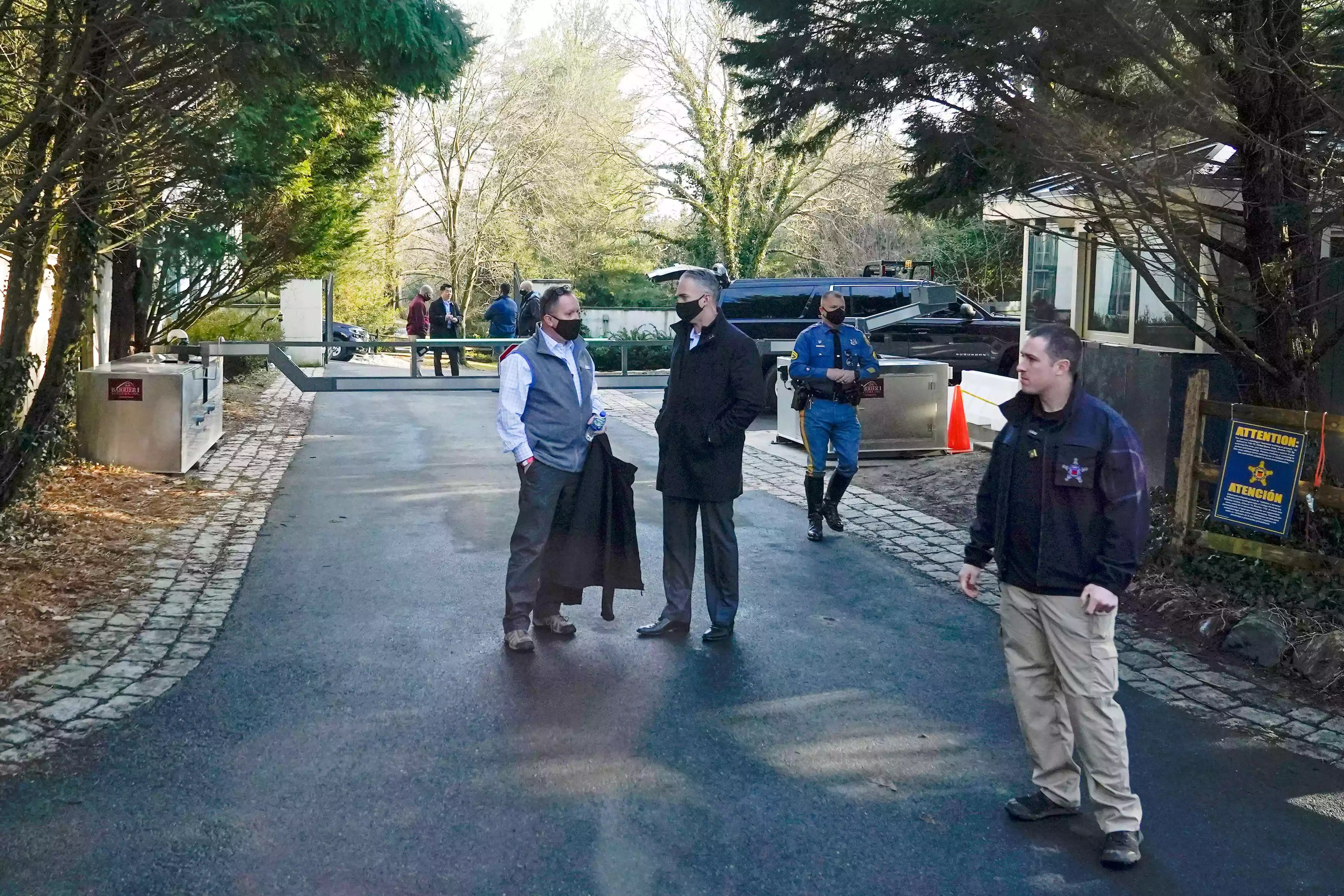 Mandatory Credit: Photo by Patrick Semansky/AP/Shutterstock (13713155a) Security personnel stand at the entrance to President Joe Biden and first lady Jill Biden&rsquo;s home in Wilmington, Del., on . Biden acknowledged on Thursday that a document with classified markings from his time as vice president was found in his &ldquo;personal library&rdquo; at his home in Wilmington, Delaware, along with other documents found in his garage, days after it was disclosed that sensitive documents were also found at the office of his former institute in Washington Biden , Wilmington, United States - 21 Feb 2021