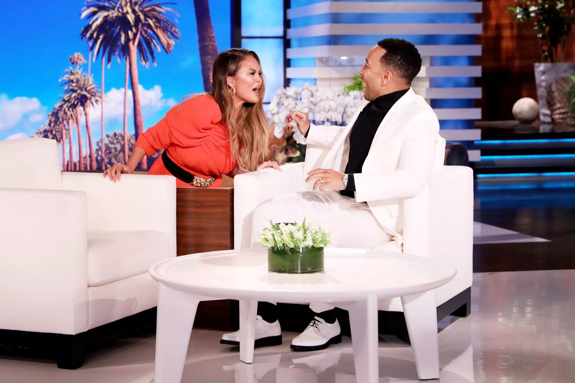 Newly crowned People magazine’s Sexiest Man Alive John Legend fills in as guest host on “The Ellen DeGeneres Show” airing Friday, November 15th, and shares his thoughts about the honor. After John shows a clip revealing Ellen as his original “co-star” in his “All of Me” music video, his wife, Chrissy Teigen, hilariously jumps out of the side table and scares her husband.