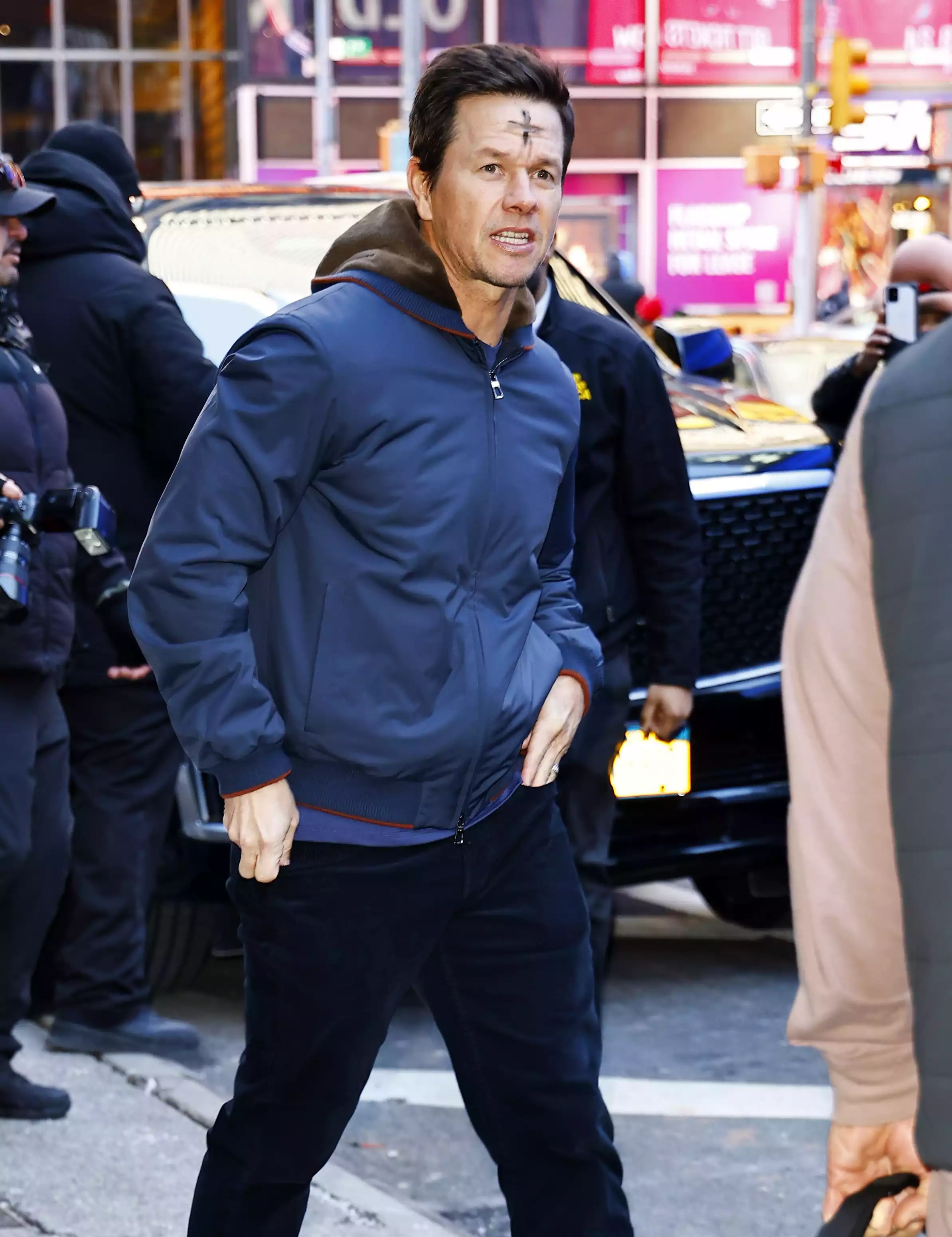 Mark Wahlberg ash cross forehead 02 14 24