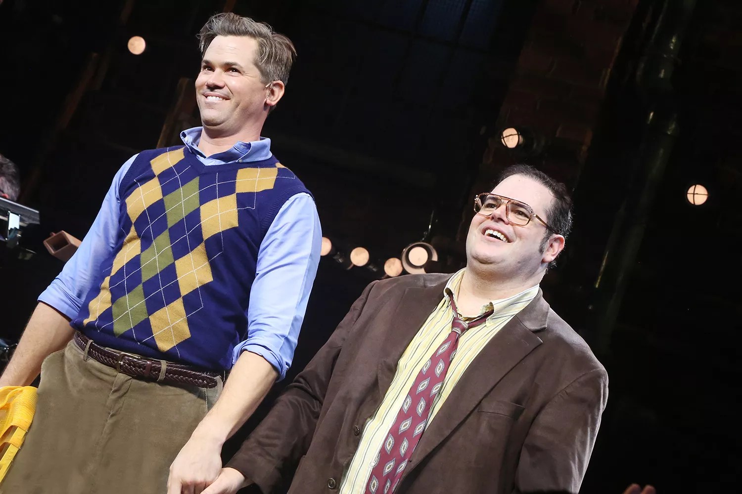Andrew Rannells and Josh Gad during the opening night curtain call for the musical &ldquo;Gutenberg: The Musical&rdquo;
