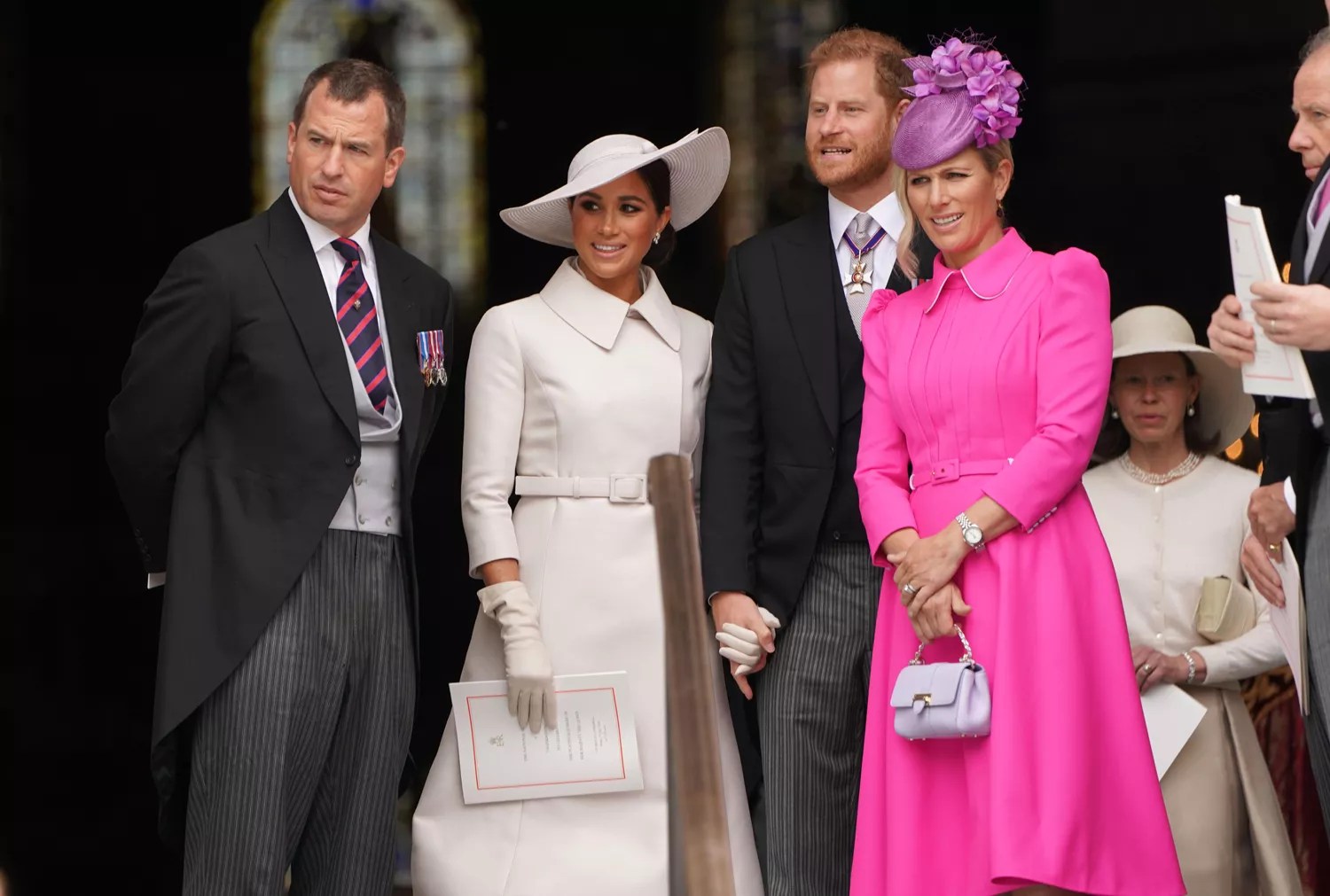 Peter Phillips, the Duchess of Sussex, the Duke of Sussex and Zara Tindall leave the National Service of Thanksgiving at St Paul&rsquo;s Cathedral