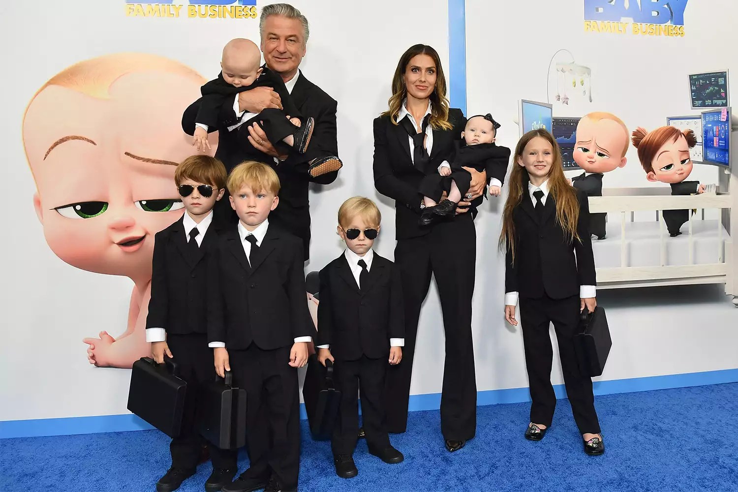 Alec Baldwin (L), wife Hilaria Baldwin (R) and their children